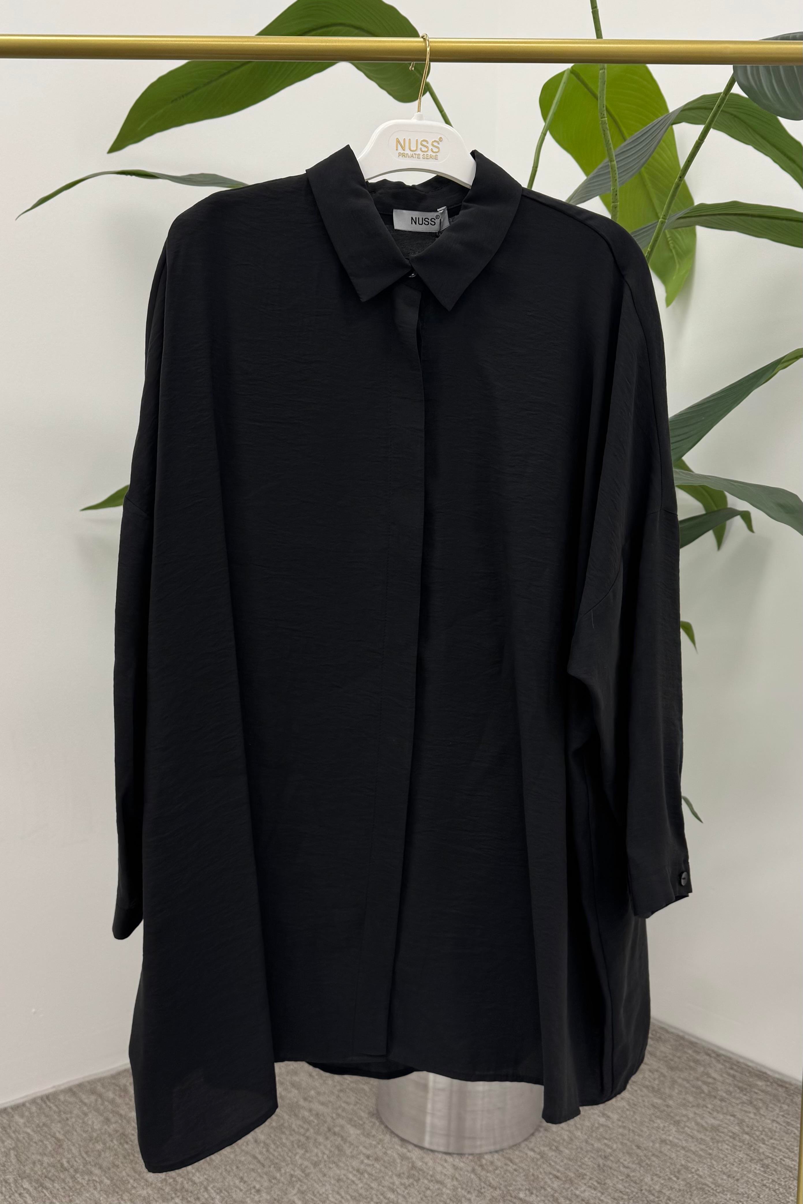 NUSS Nuss 3001 Oversize Basic Gömlek - Siyah  Tunik 