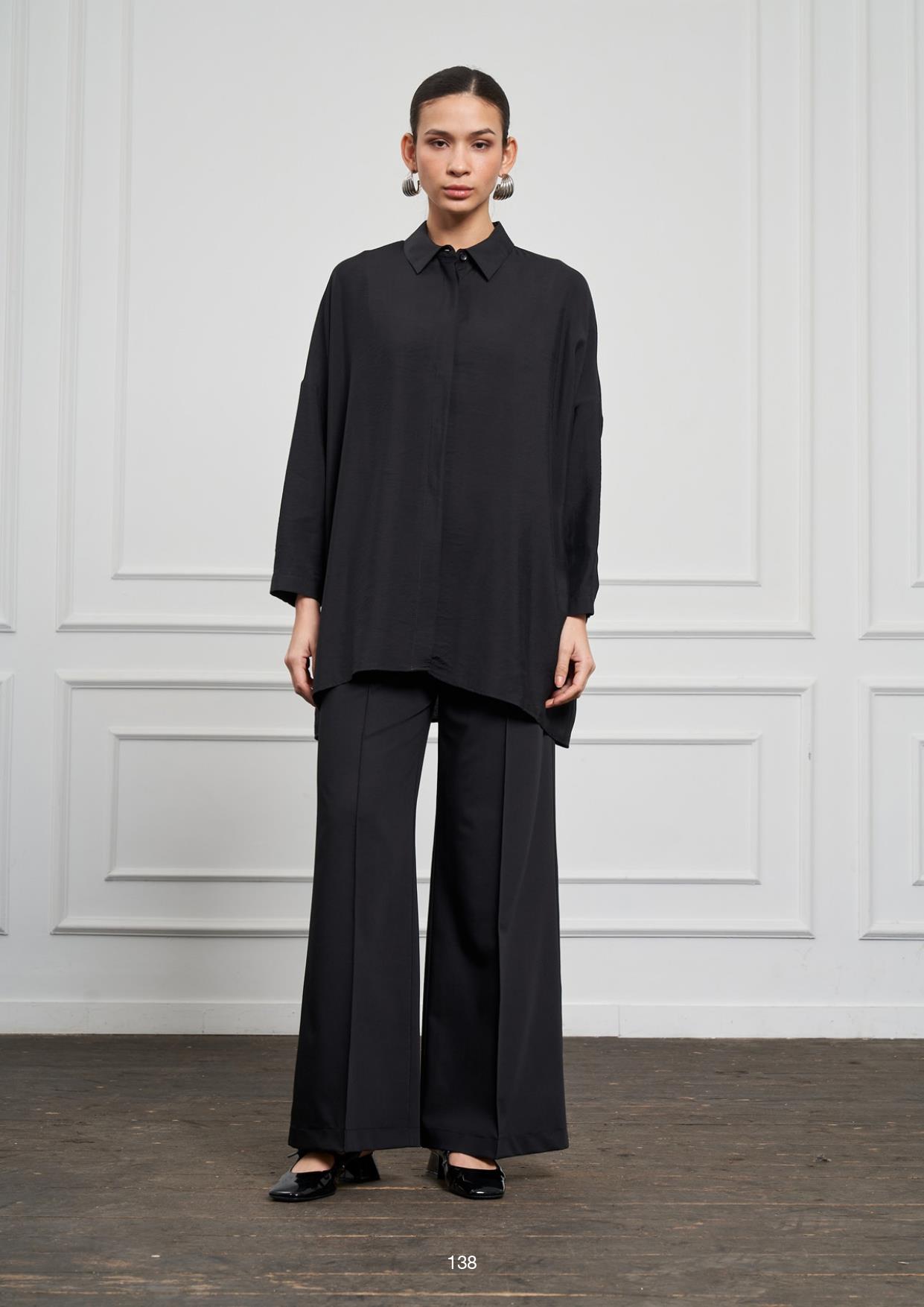 NUSS Nuss 3001 Oversize Basic Gömlek - Siyah Nuss 3001 Oversize Basic Gömlek - Bilen Giyim Tunik 