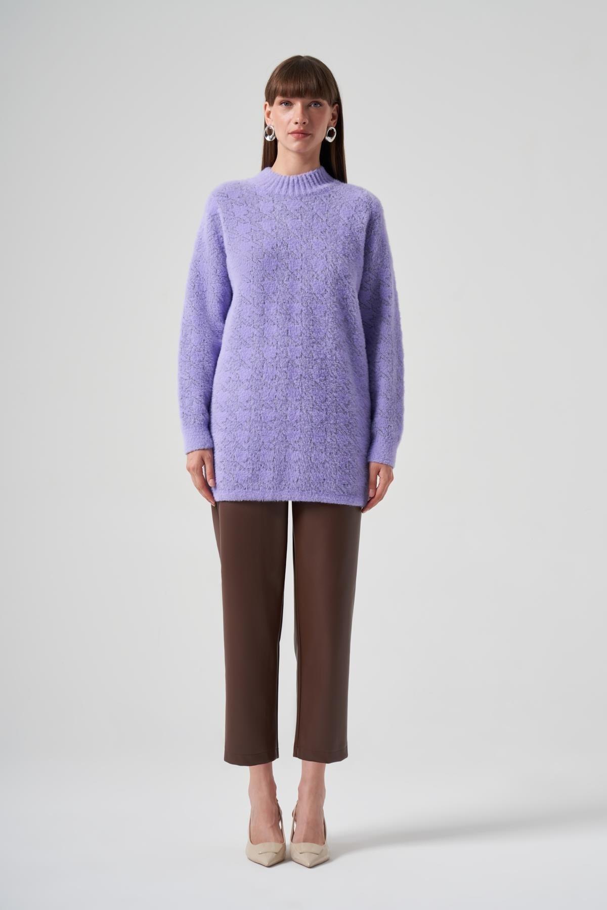 NUSS Nuss 7000 Kazayağı Desen Angora Kazak - Lila  Tunik 