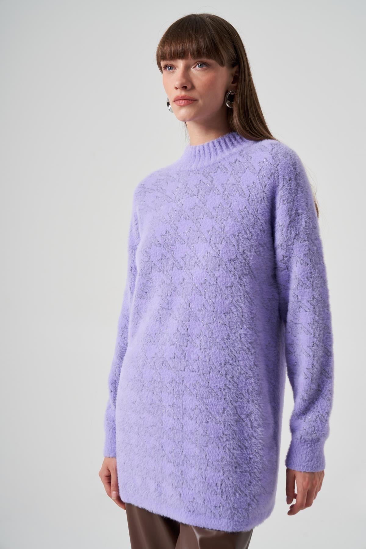NUSS Nuss 7000 Kazayağı Desen Angora Kazak - Lila  Tunik 