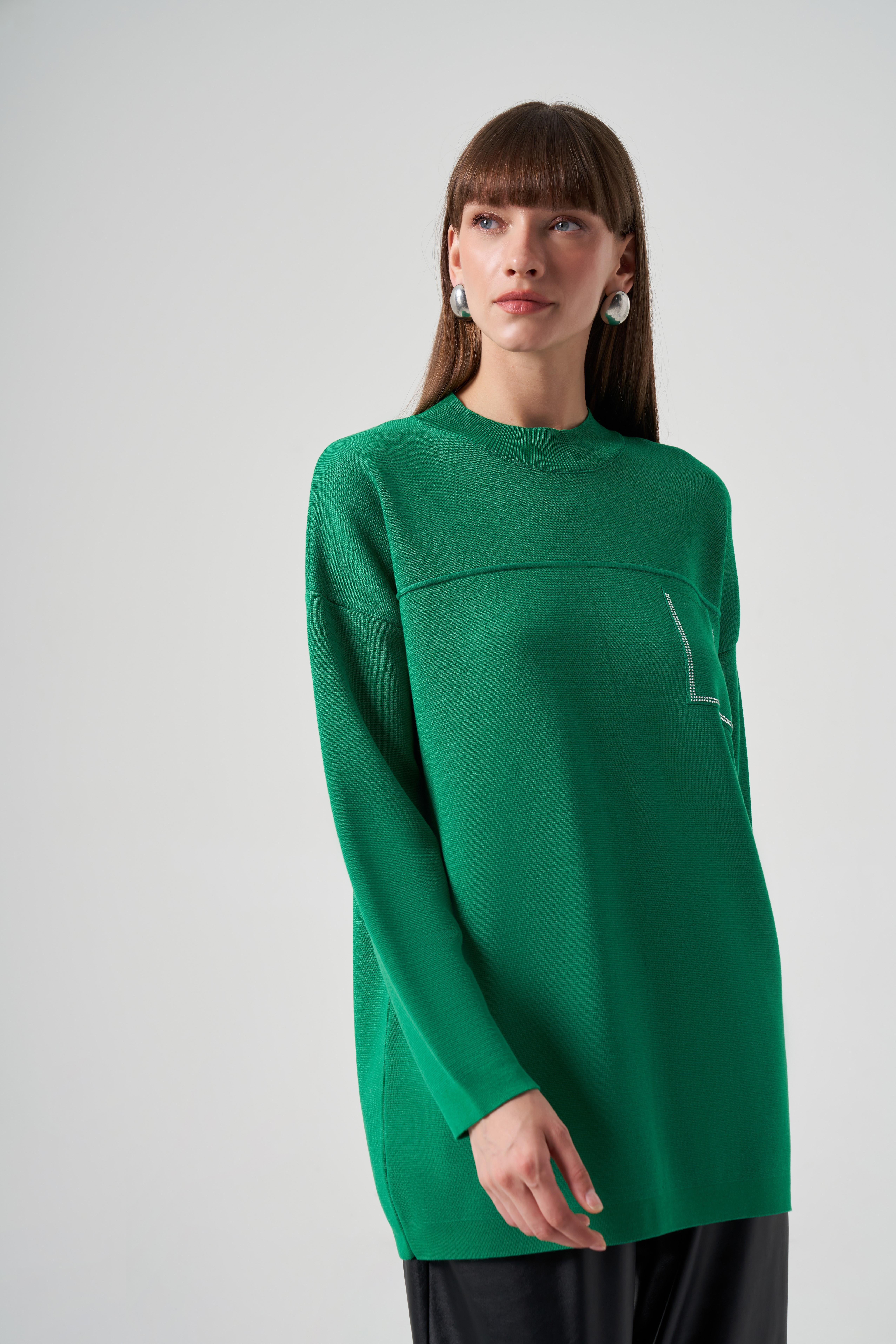 NUSS Nuss 7009 Cep Taş İşlemeli Merserize Tunik - Benetton  Tunik 