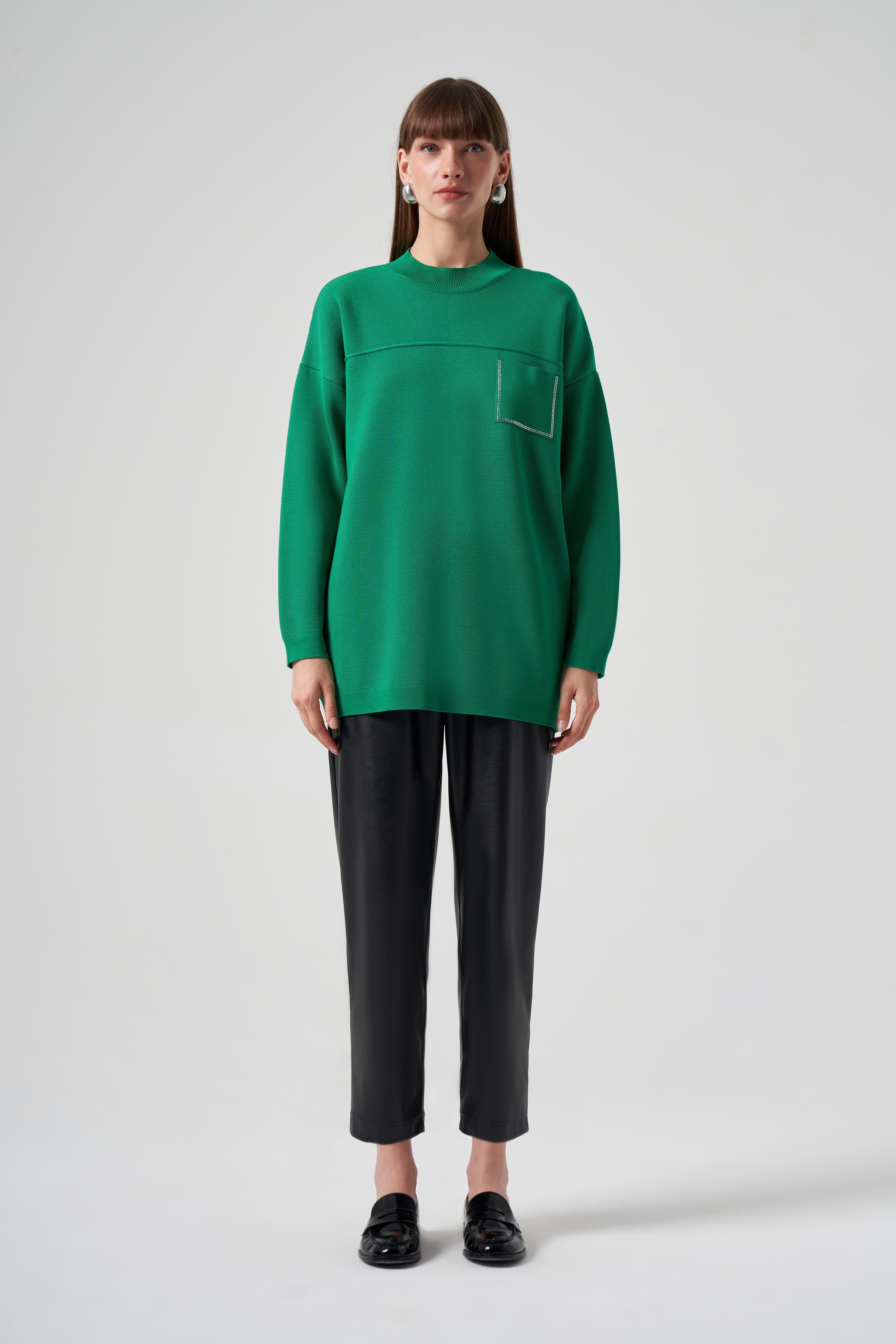 NUSS Nuss 7009 Cep Taş İşlemeli Merserize Tunik - Benetton  Tunik 