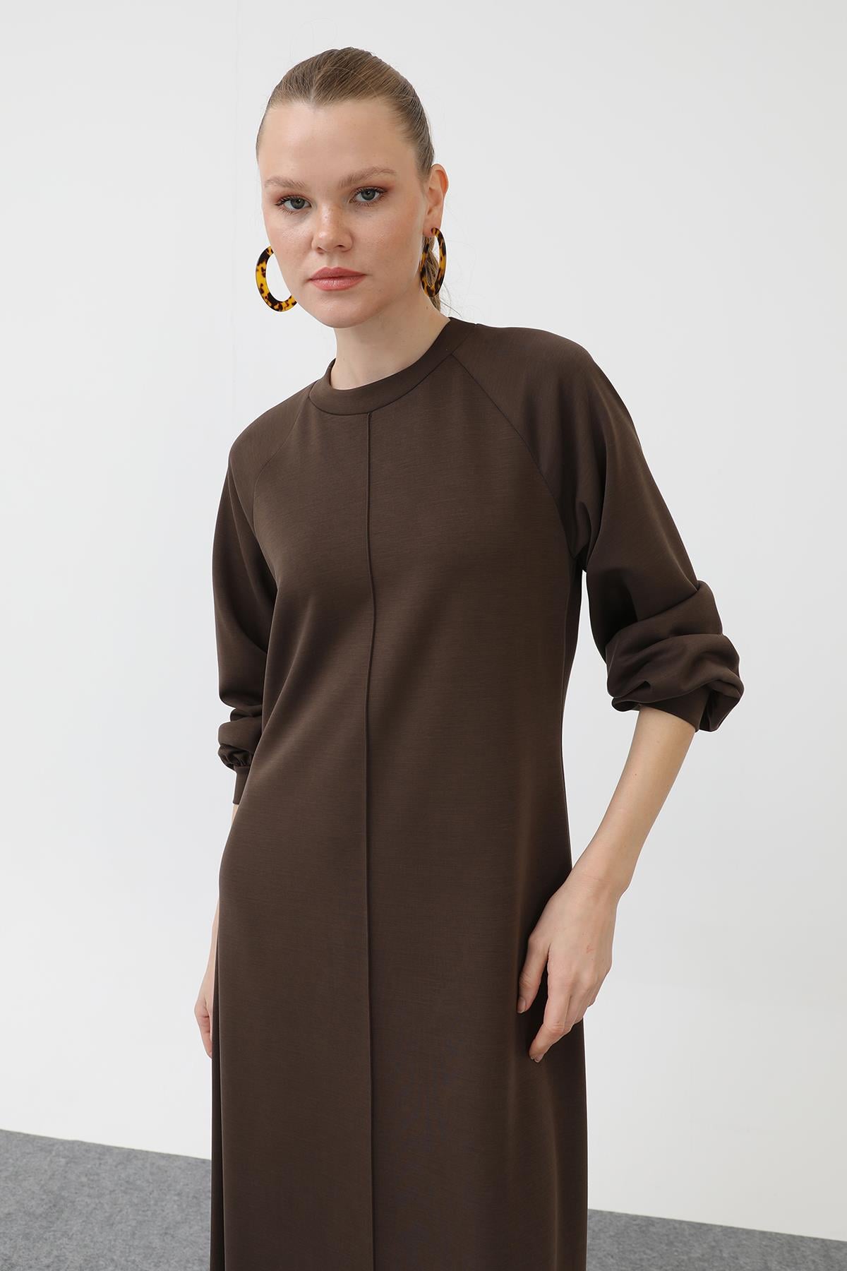 PUANE Ön Nervür Detay Basic Modal Elbise 12557 - Browni Ön Nervür Detay Basic Modal Elbise 12557 - Browni - Bilen Giyim Elbise 