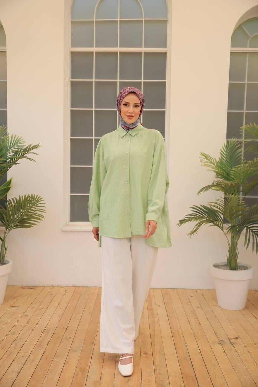 NEFİSE Oversize Yandan Parçalı Gömlek 2441019 - Çağla  Gömlek 