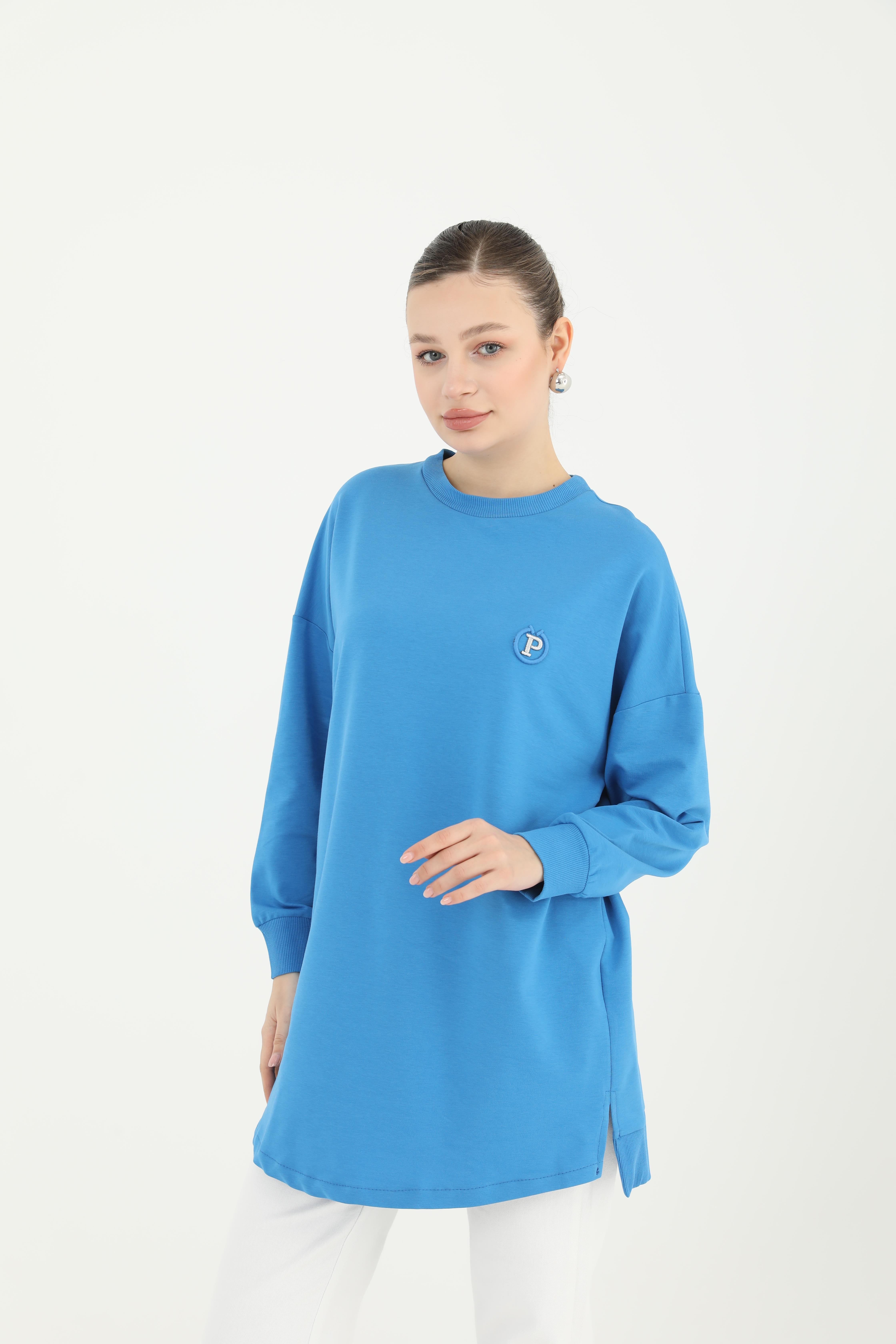 PUANE P Logolu Basic Tunik 10379 - Mavi P Logolu Basic Tunik 10379 - Mavi Tunik Bilen Giyim Tunik