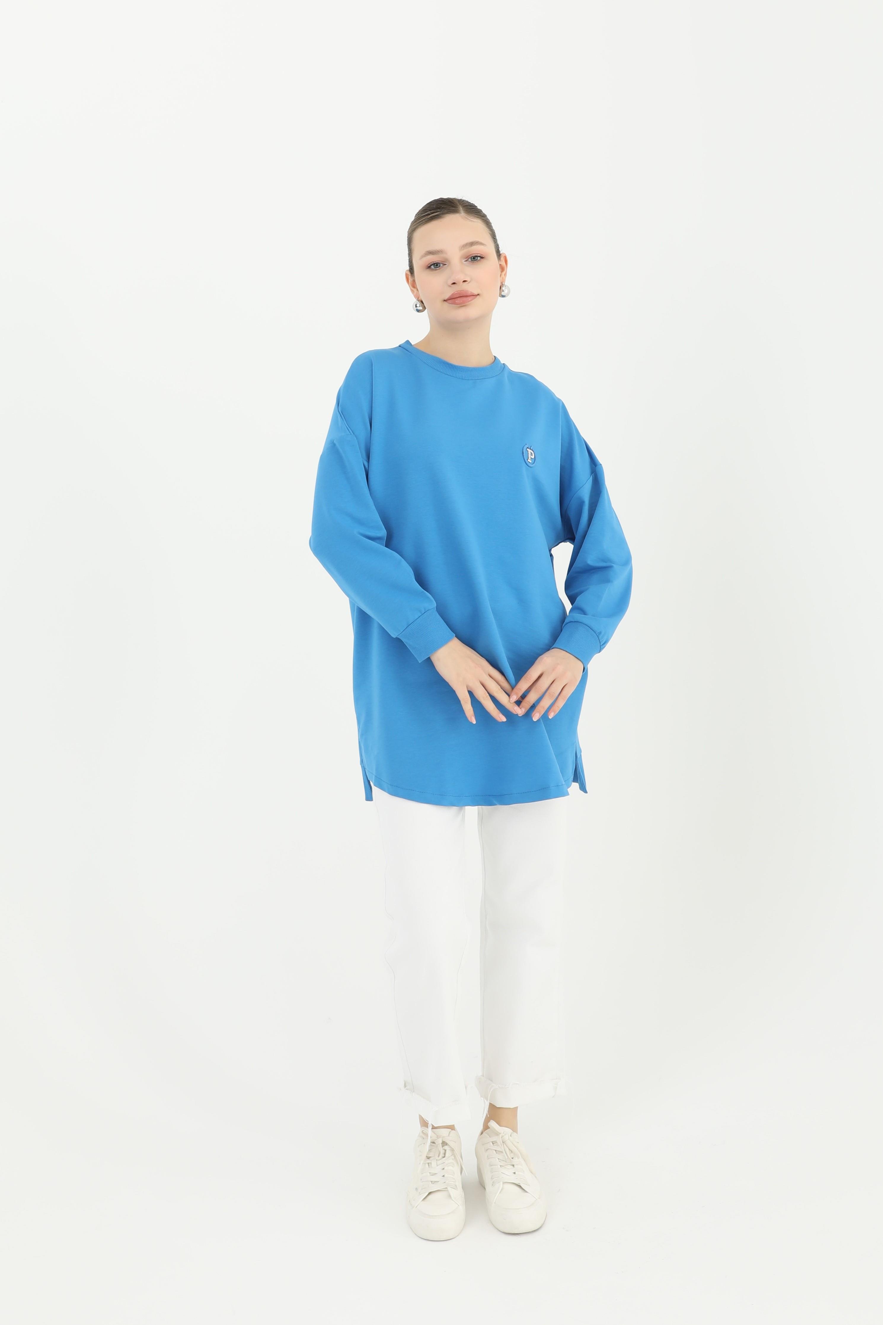 PUANE P Logolu Basic Tunik 10379 - Mavi P Logolu Basic Tunik 10379 - Mavi Tunik Bilen Giyim Tunik