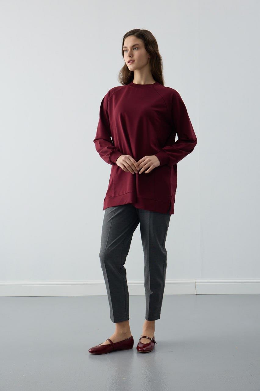 Ekrutex Parçalı Basic Sweat Tunik 2838 - Bordo Parçalı Basic Sweat Tunik 2838 - Bordo - Bilen Giyim Tunik 