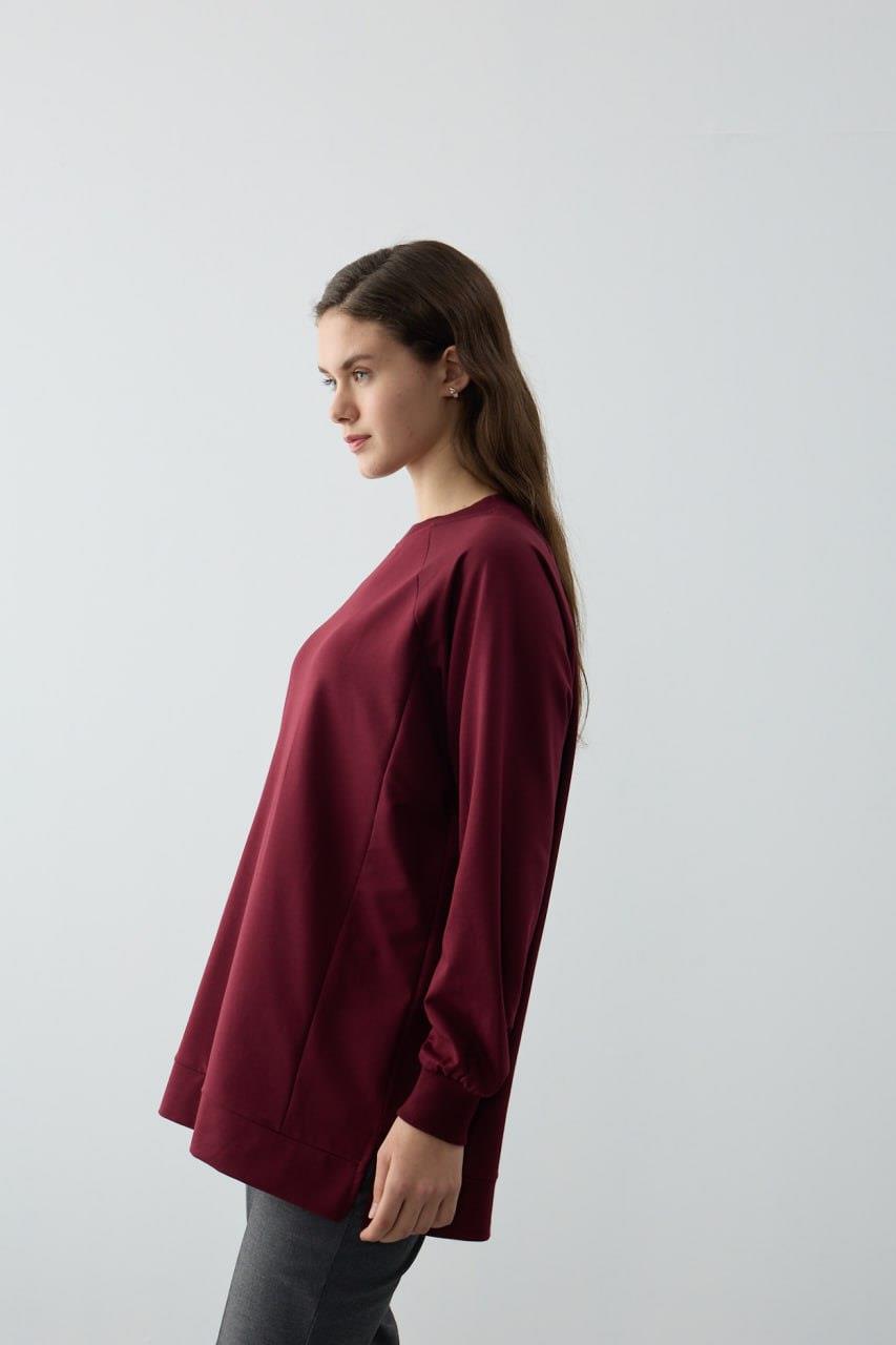 Ekrutex Parçalı Basic Sweat Tunik 2838 - Bordo Parçalı Basic Sweat Tunik 2838 - Bordo - Bilen Giyim Tunik 