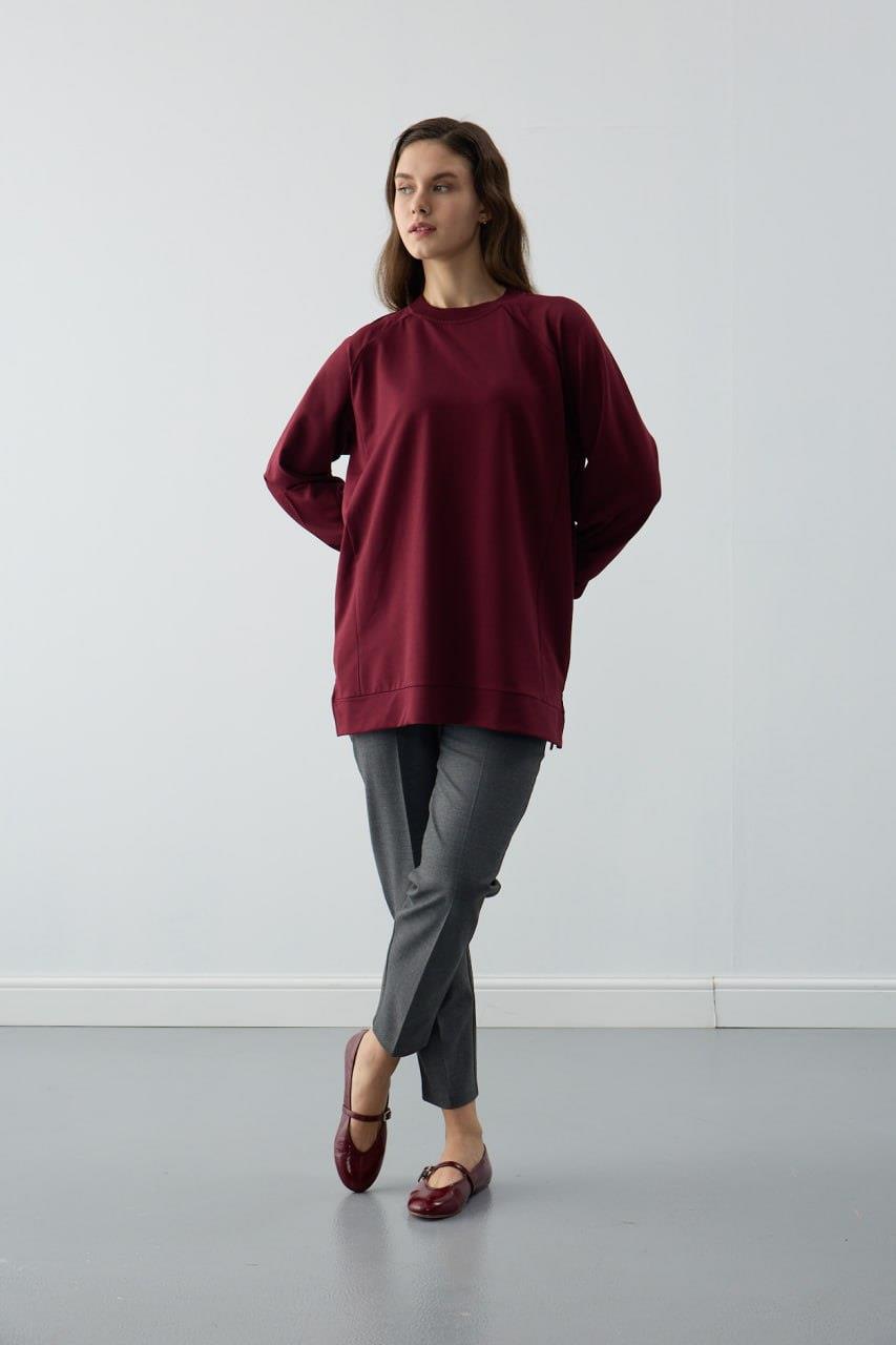 Ekrutex Parçalı Basic Sweat Tunik 2838 - Bordo Parçalı Basic Sweat Tunik 2838 - Bordo - Bilen Giyim Tunik 