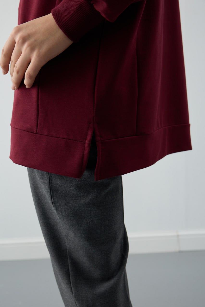 Ekrutex Parçalı Basic Sweat Tunik 2838 - Bordo Parçalı Basic Sweat Tunik 2838 - Bordo - Bilen Giyim Tunik 