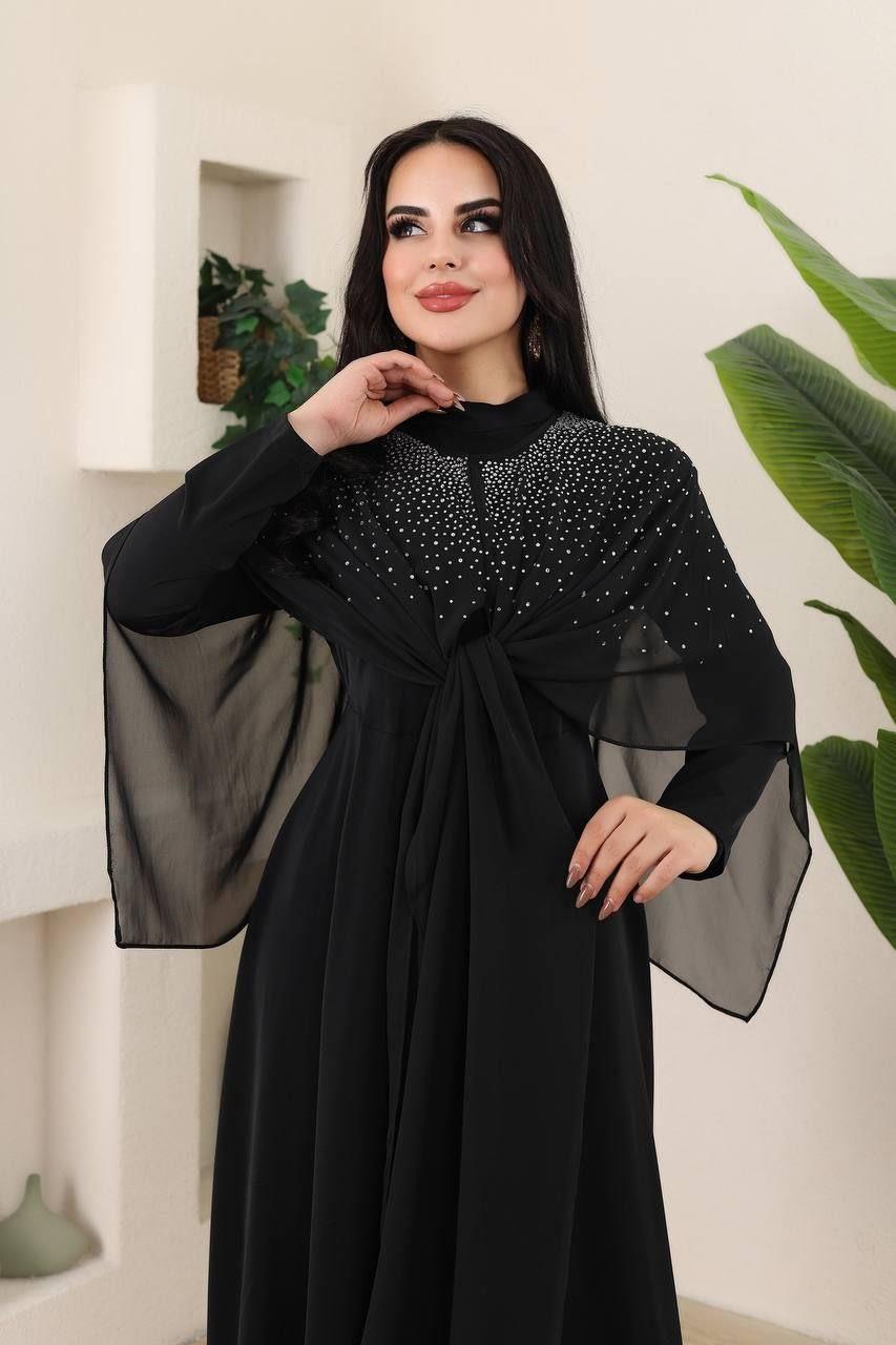 JUPE STORE Pelerini Taş İşlemeli Elbise 7226 - Siyah  Abiye Grubu