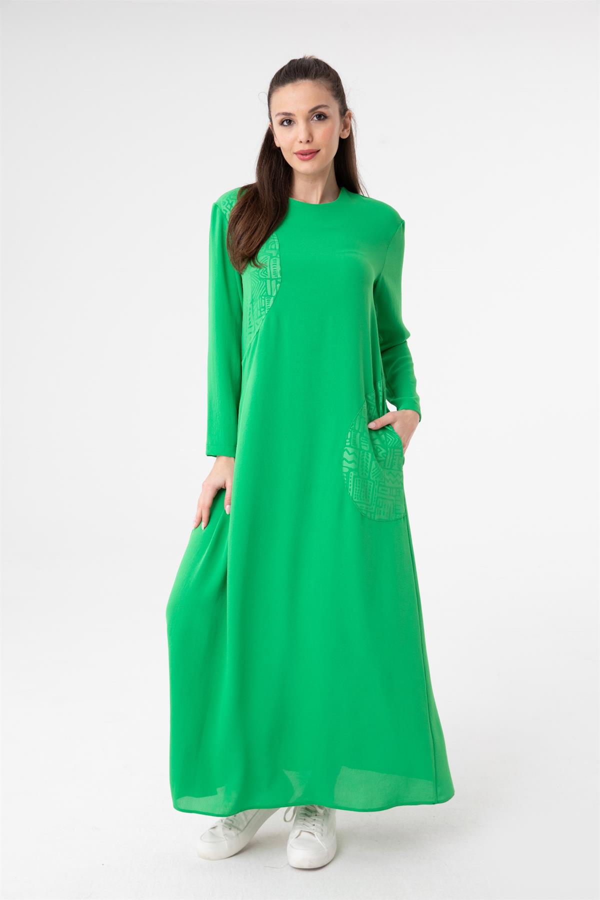 PUANE Pile Ve Jakar Detaylı Elbise 12431 - Yeşil Pile Ve Jakar Detaylı Elbise 12431 - Yeşil Elbise PUANE Elbise