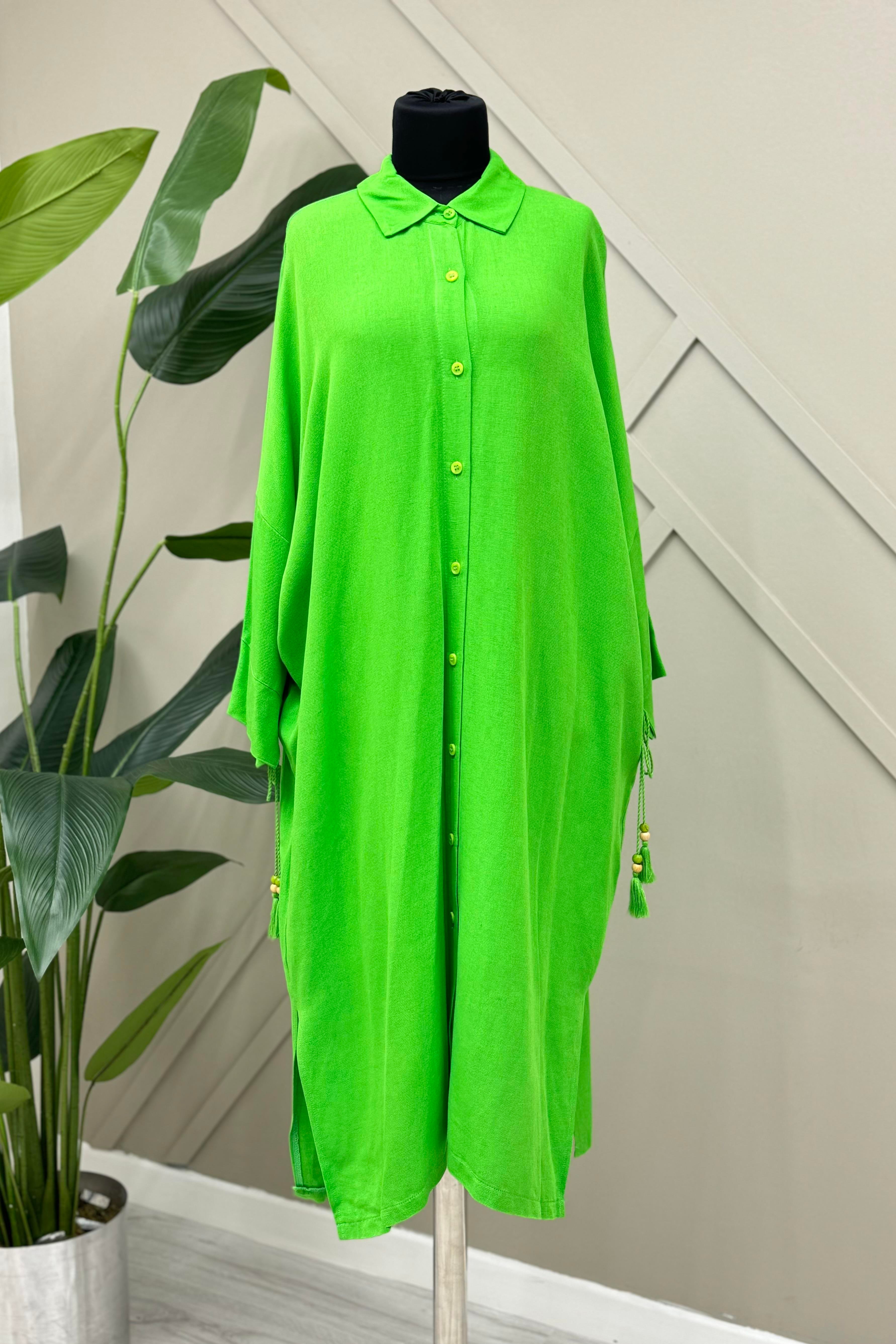 İKOLL Püskül Bağlamalı Keten Gömlek 0029586 - Benetton  Gömlek