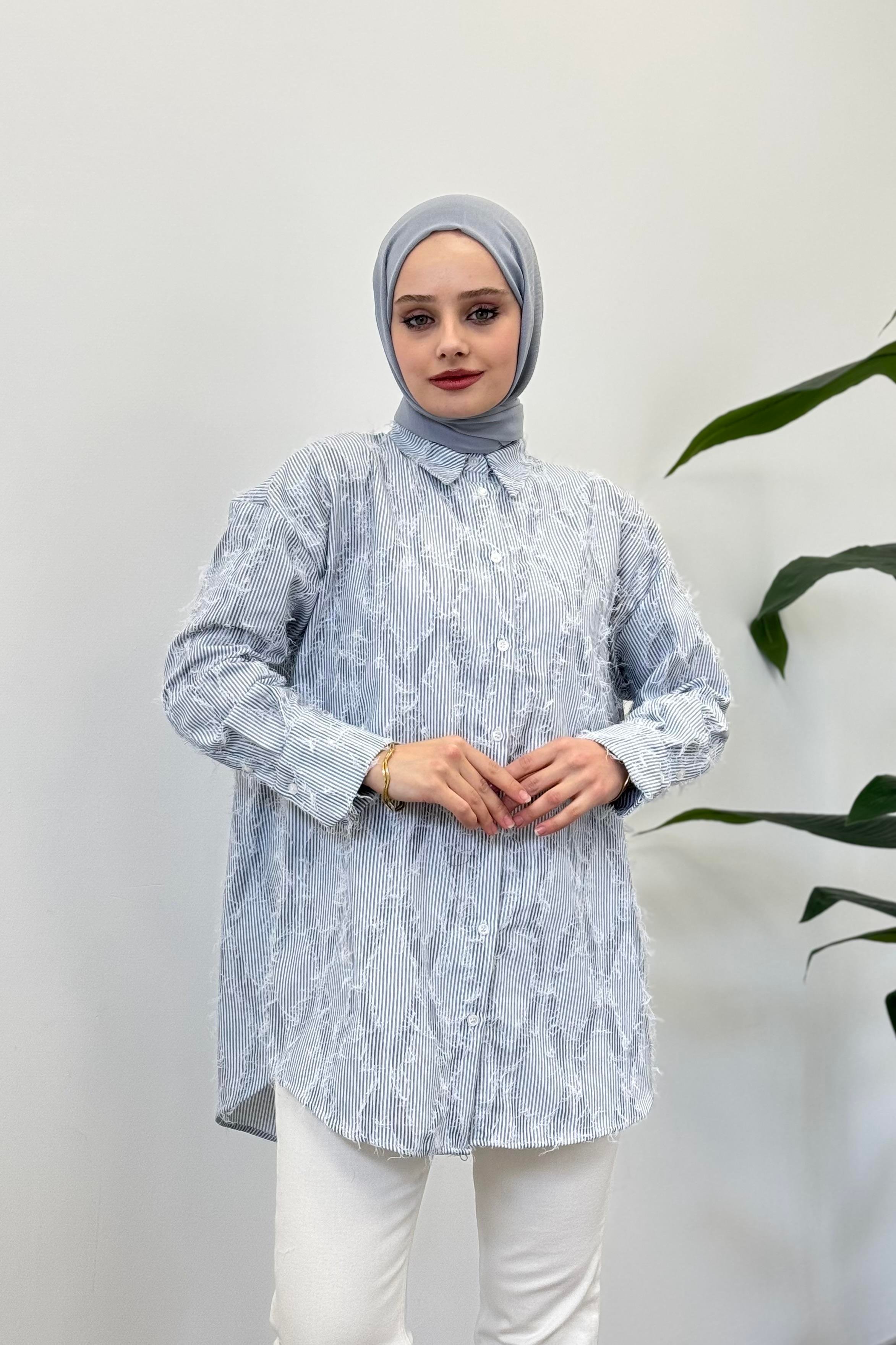 FUSHYA Püskül Detaylı Tunik 51044 - İndigo Püskül Detaylı Tunik 51044 - İndigo - Bilen Giyim Tunik 