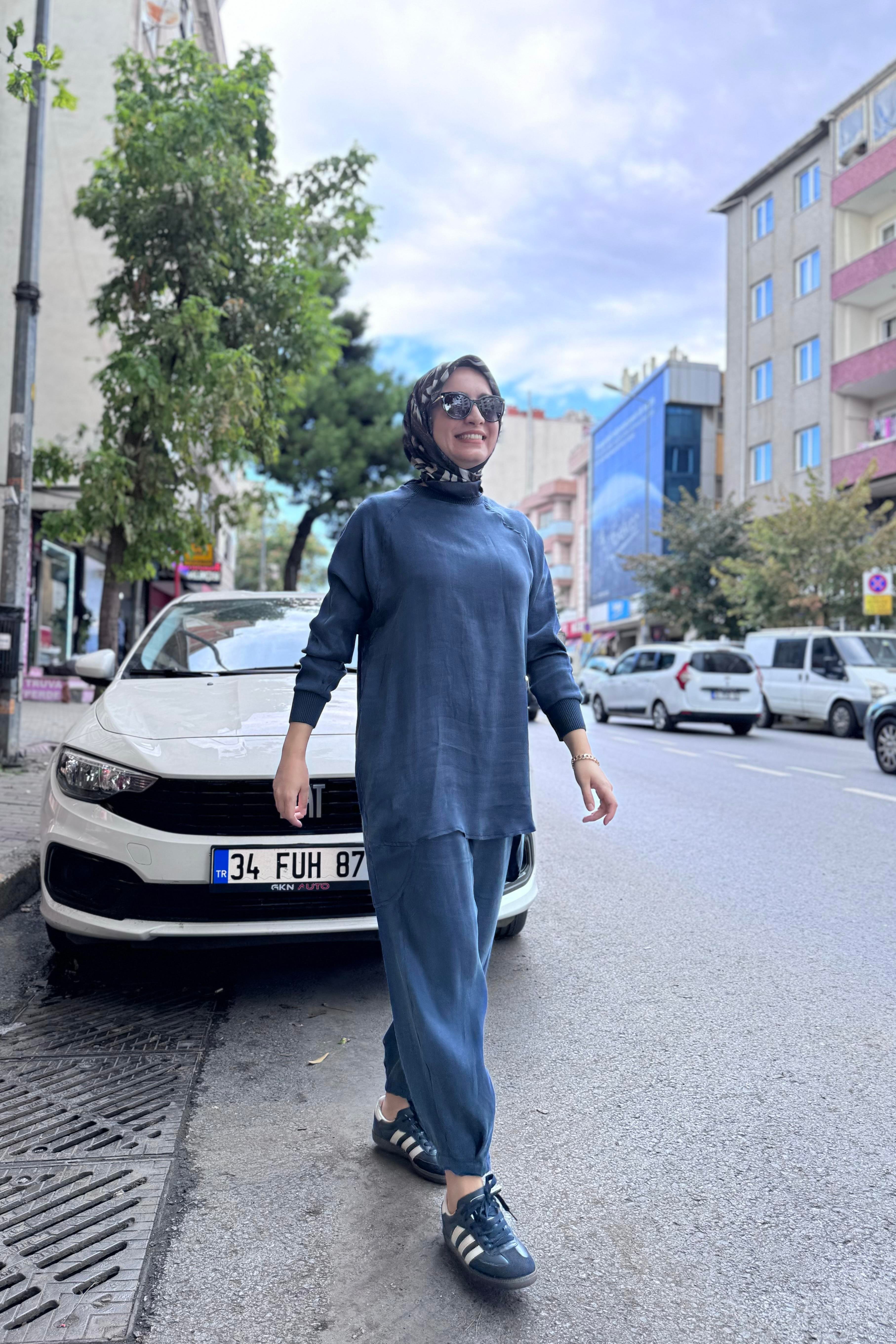 PUANE Qupra Kumaş Pantolonlu Takım 14255 - İndigo Qupra Kumaş Pantolonlu Takım 14255 - İndigo - Bilen Giyim Takım 