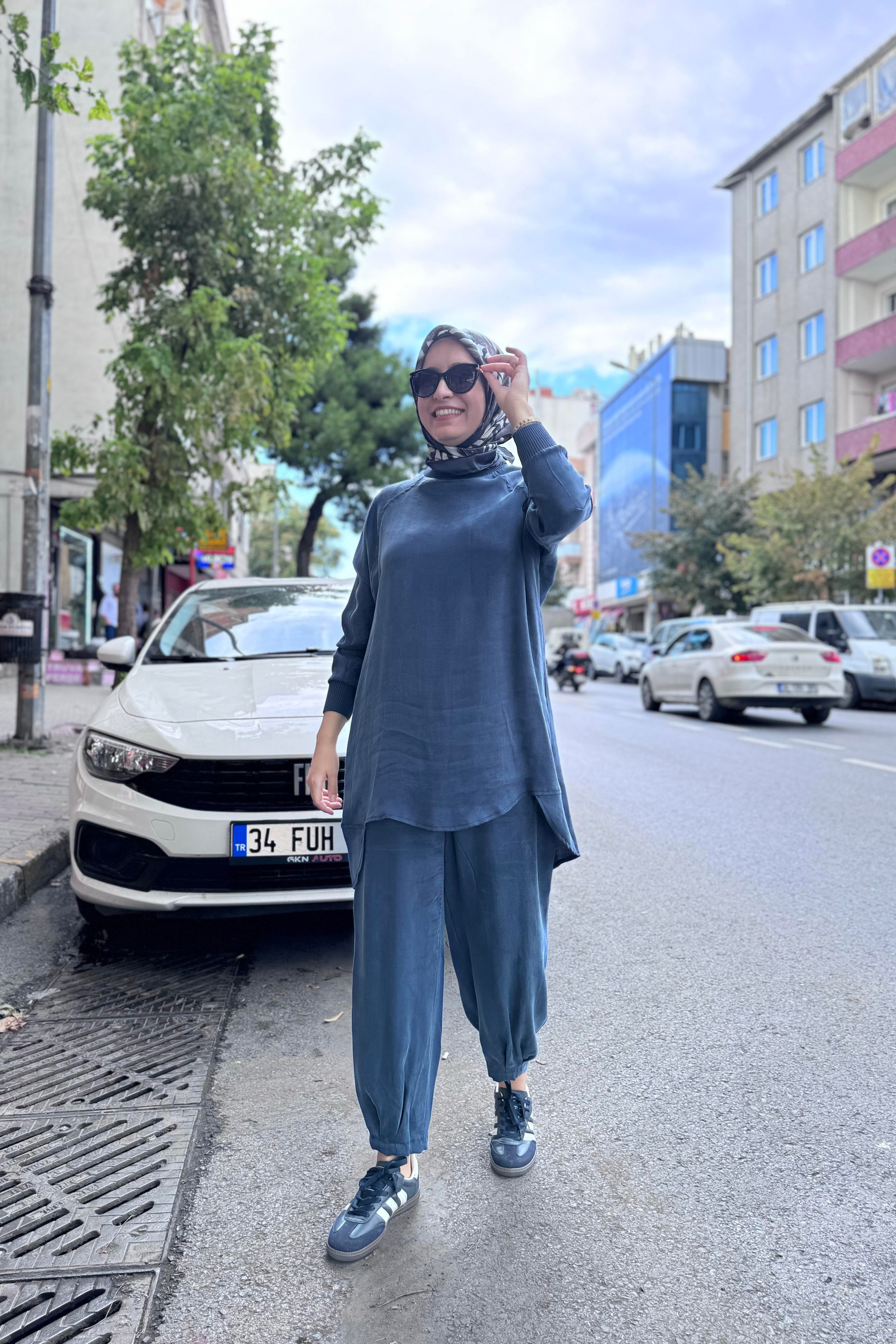 PUANE Qupra Kumaş Pantolonlu Takım 14255 - İndigo Qupra Kumaş Pantolonlu Takım 14255 - İndigo - Bilen Giyim Takım 