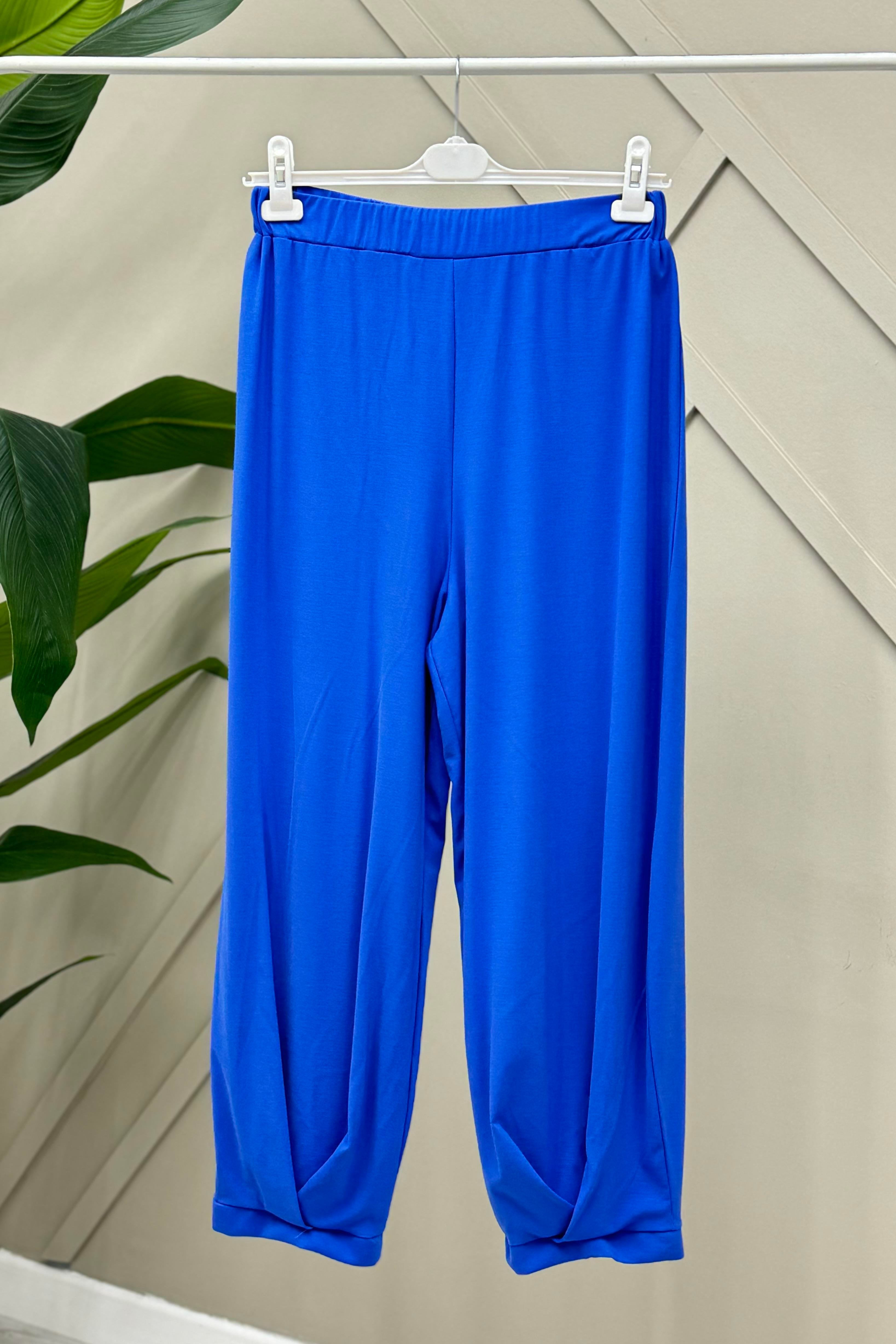 PUANE Şalvar Kesim Yumuşak Kumaştan Pantolon 18174 - Saks Şalvar Kesim Yumuşak Kumaştan Pantolon 18174 - Saks - Bilen Giyim Pantolon 