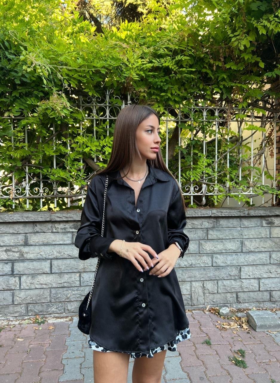Radica Fashion Saten Gömlek 5901 - Siyah  Bluz & Gömlek