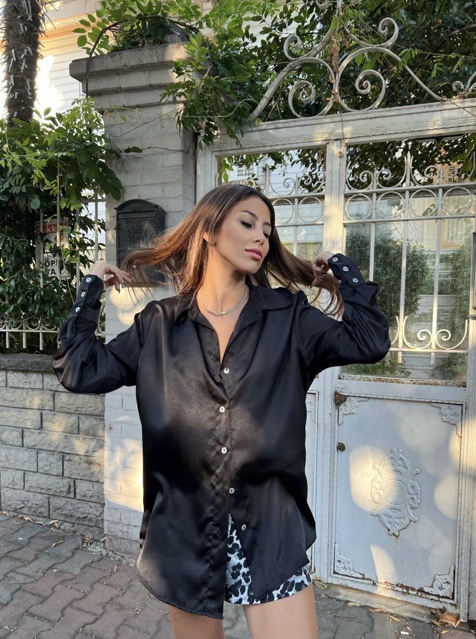 Radica Fashion Saten Gömlek 5901 - Siyah  Bluz & Gömlek