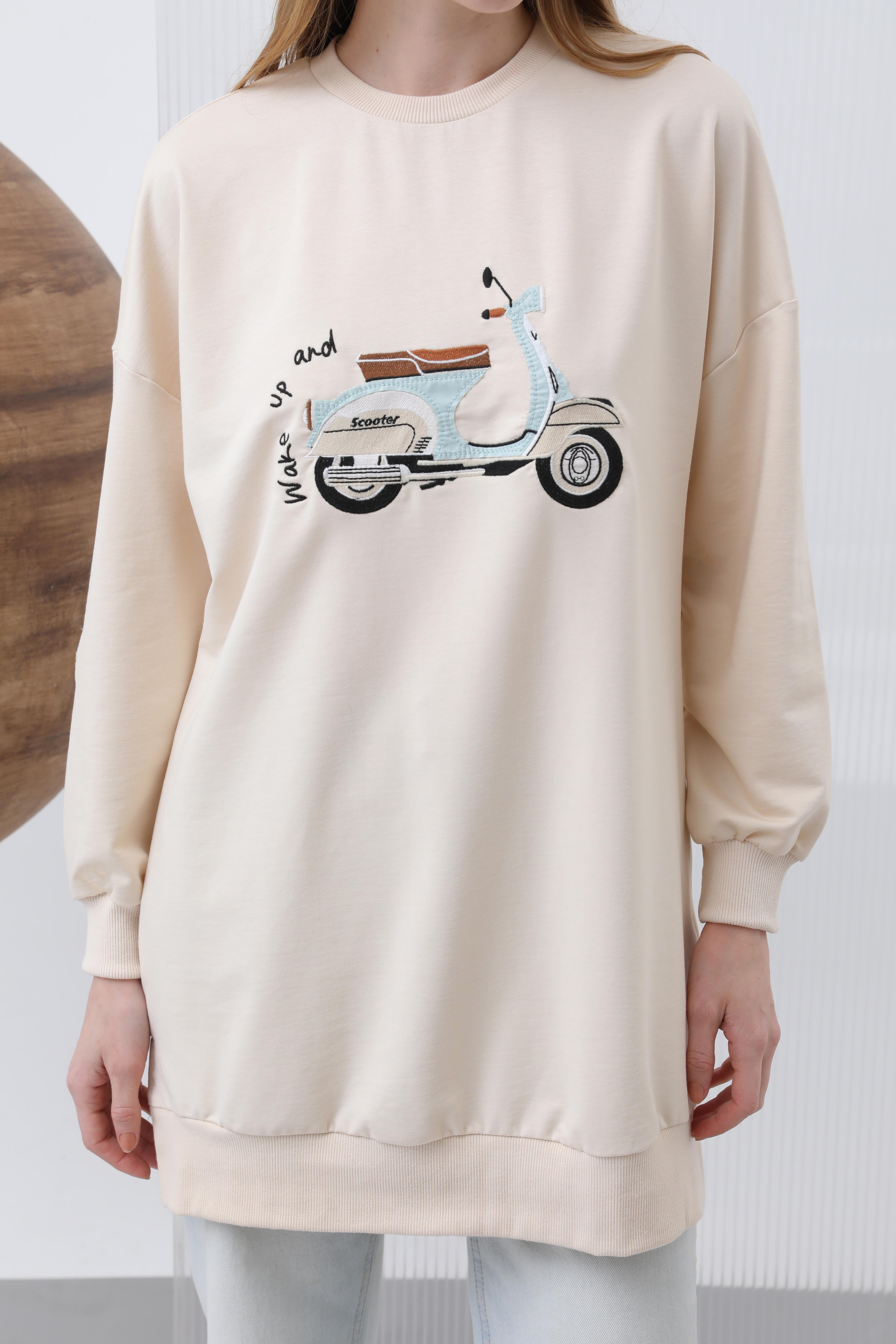 PUANE Scooter Nakış İşlemeli Tunik 10636 - Bej  Tunik 
