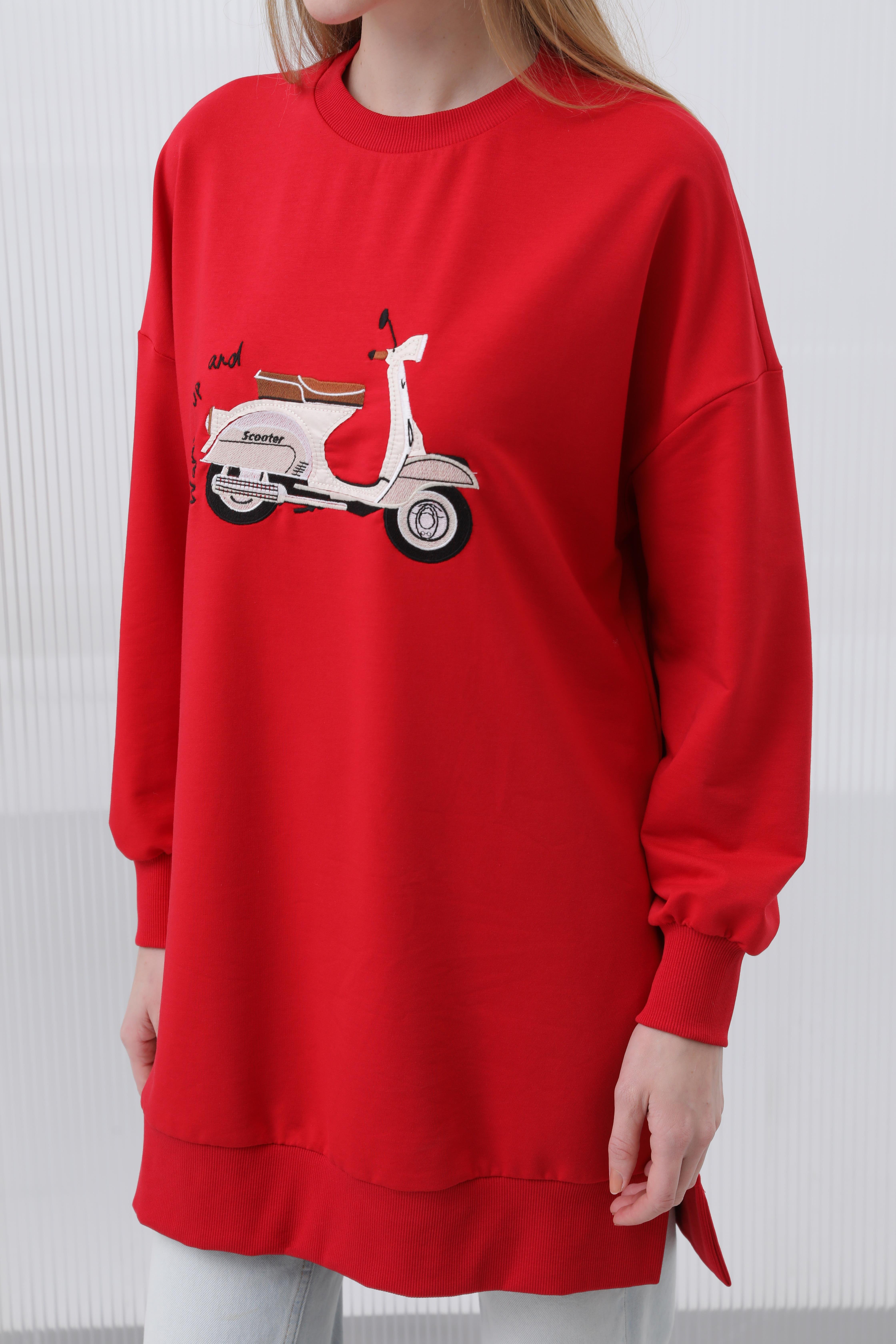PUANE Scooter Nakış İşlemeli Tunik 10636 - Kırmızı  Tunik 