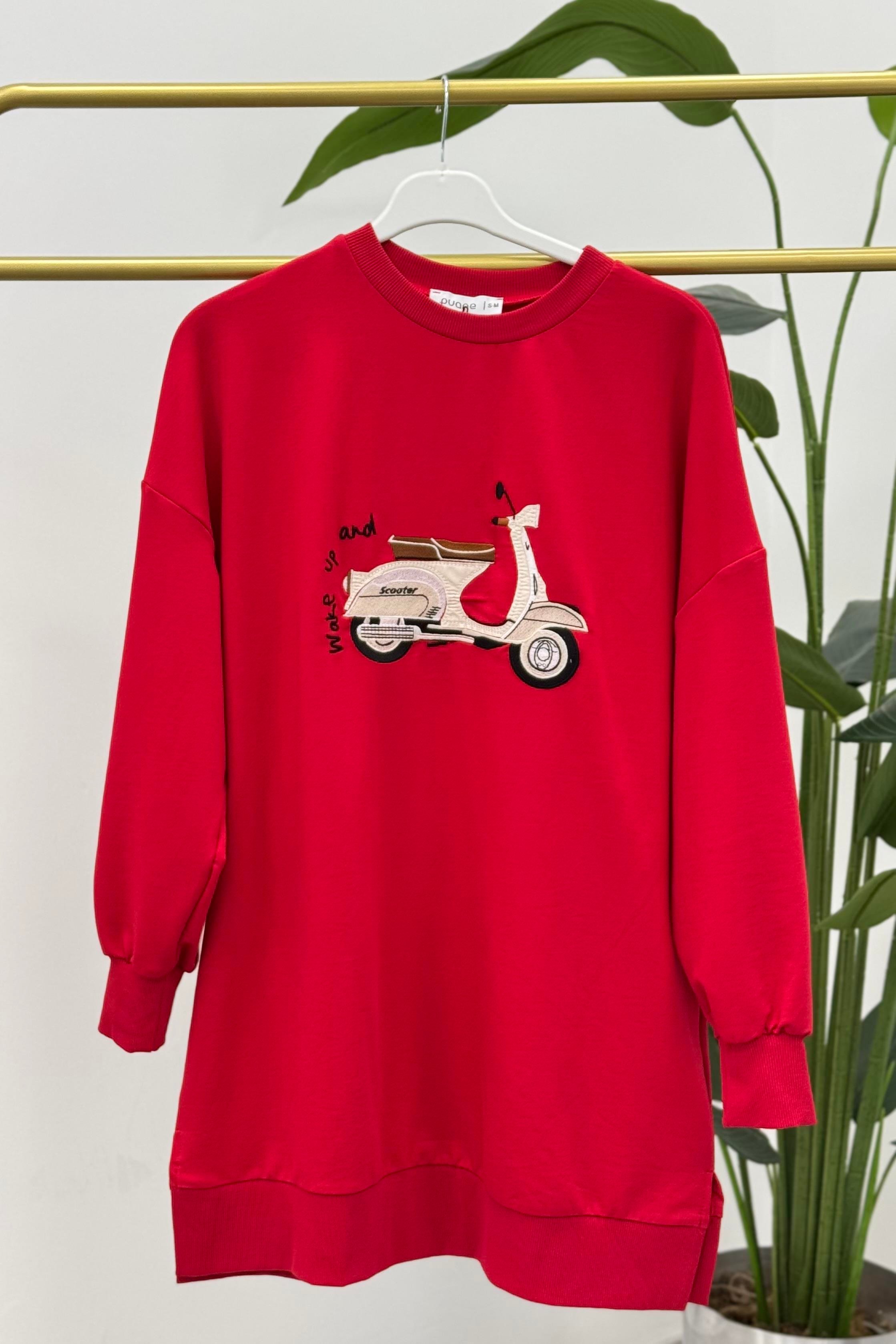 PUANE Scooter Nakış İşlemeli Tunik 10636 - Kırmızı  Tunik 