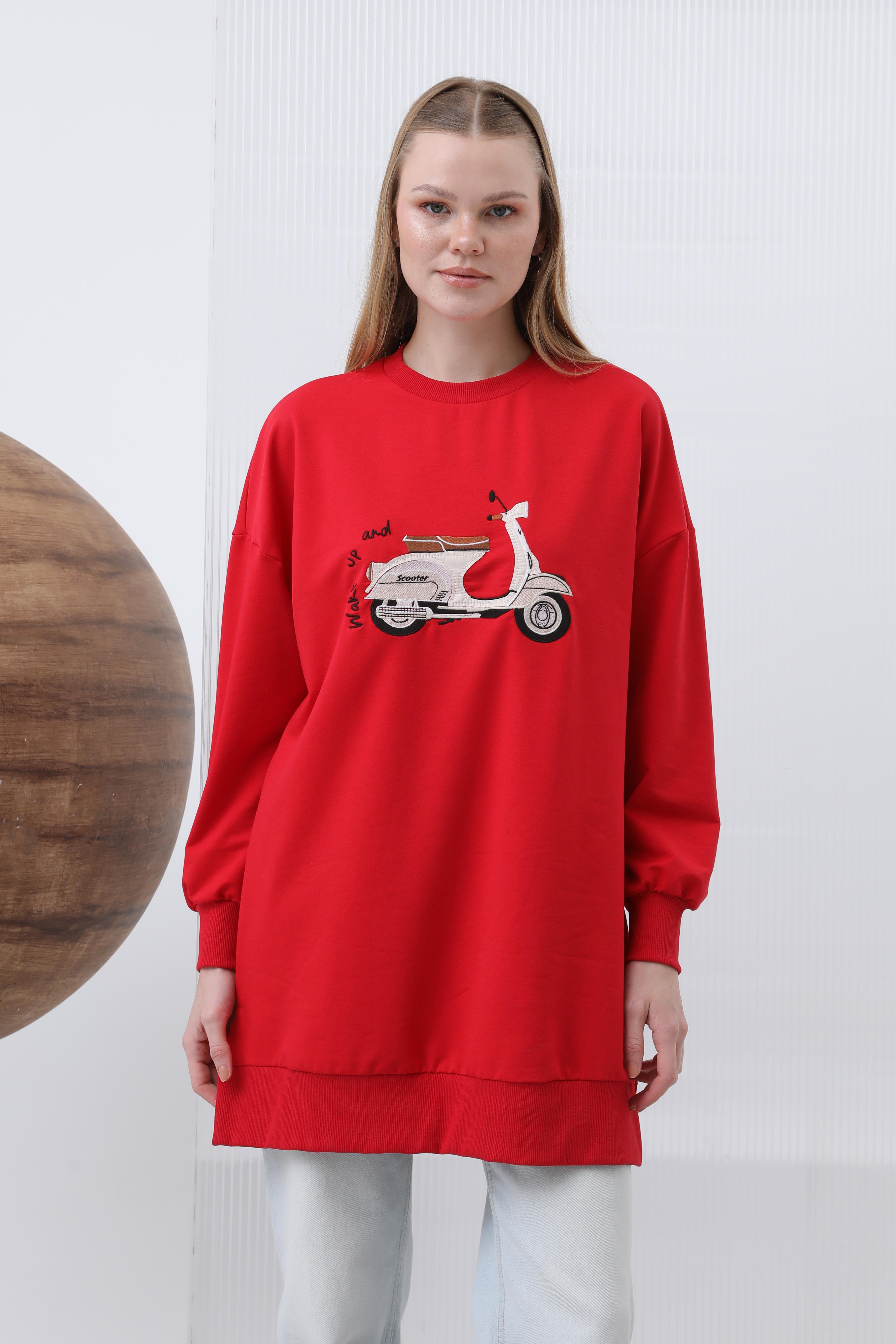 PUANE Scooter Nakış İşlemeli Tunik 10636 - Kırmızı  Tunik 