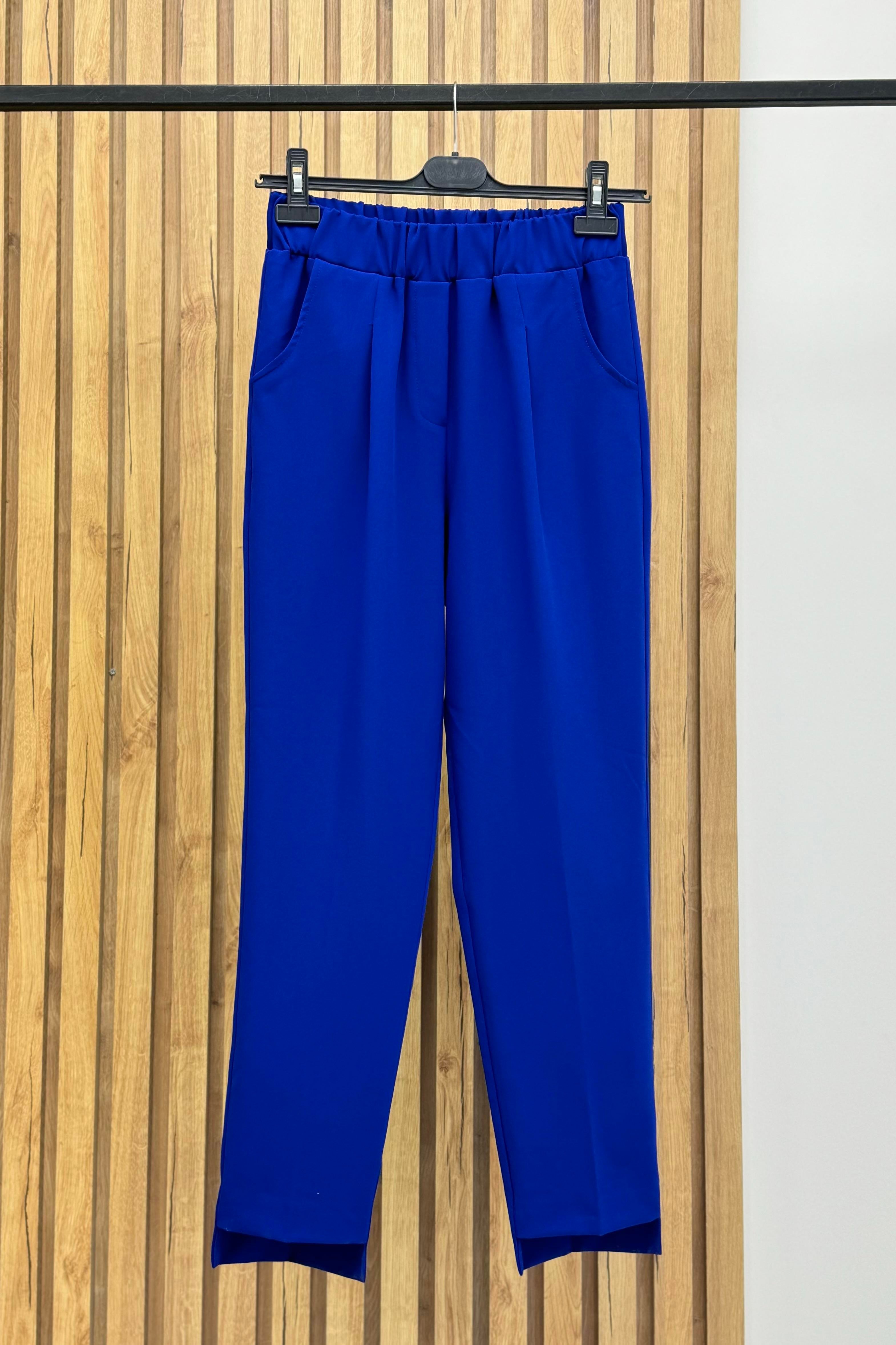 Sentez Sentez 5385 Beli Lastikli Önü Kısa Arkası Uzun Pantolon - Saks  Pantolon