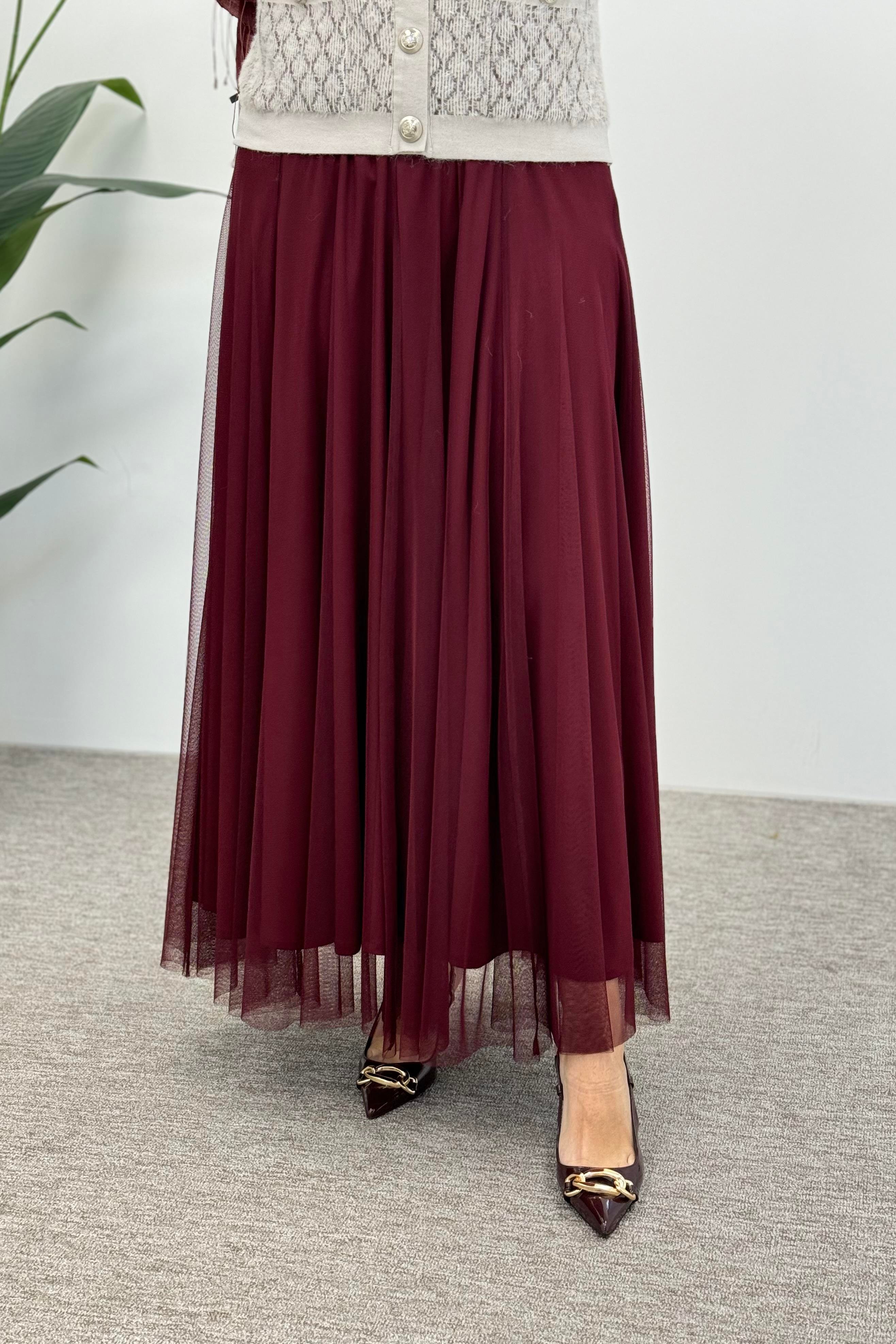 Sentez Sentez 5452 Perry Tütü Kloş Etek - Bordo  Etek 
