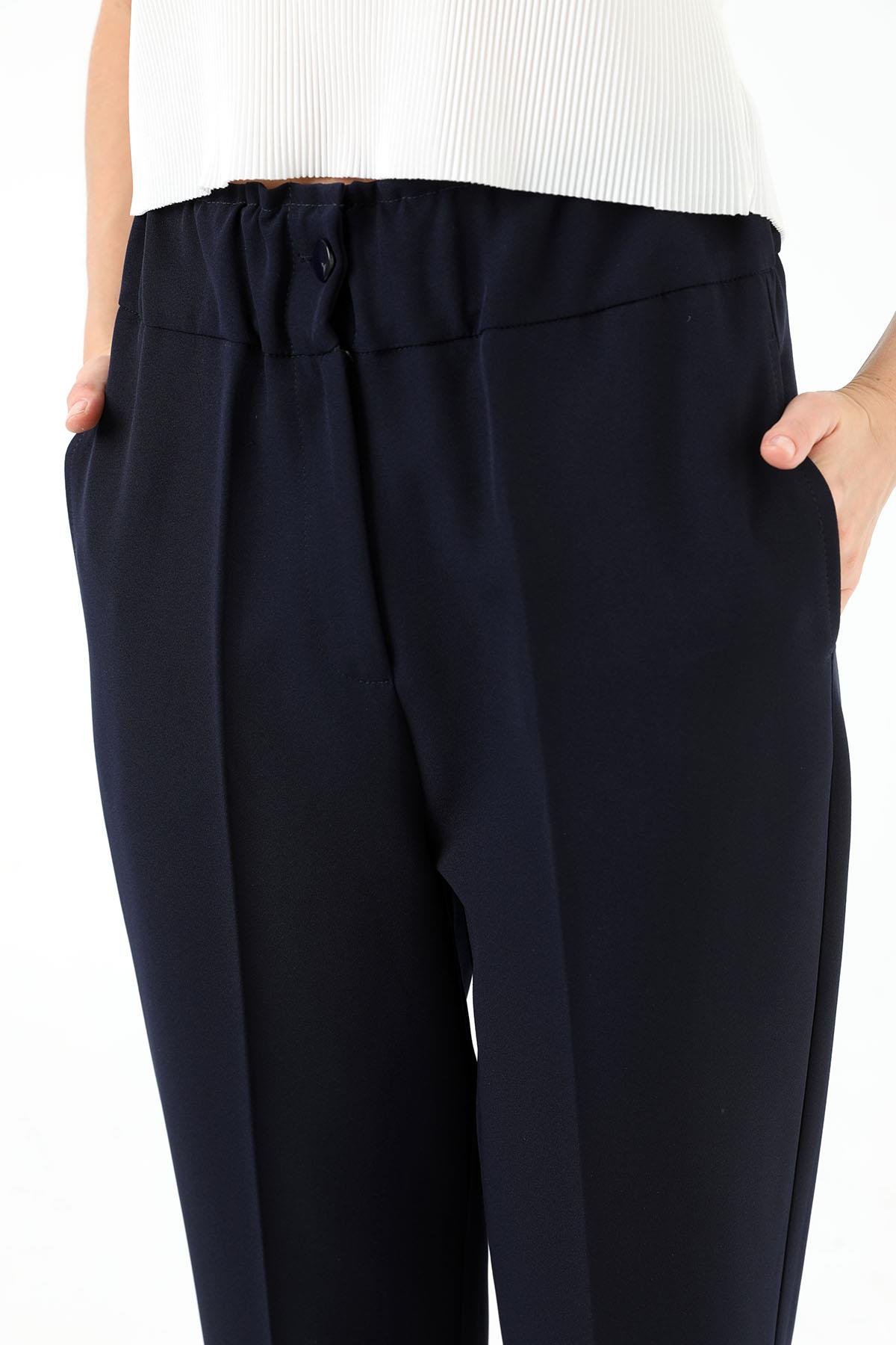 Sentez Sentez 5514 Beli Lastikli İnce Duble Paça Pantolon - Lacivert Sentez 5514 Beli Lastikli İnce Duble Paça Pantolon - Lacivert - Bilen Giyim Pantolon 