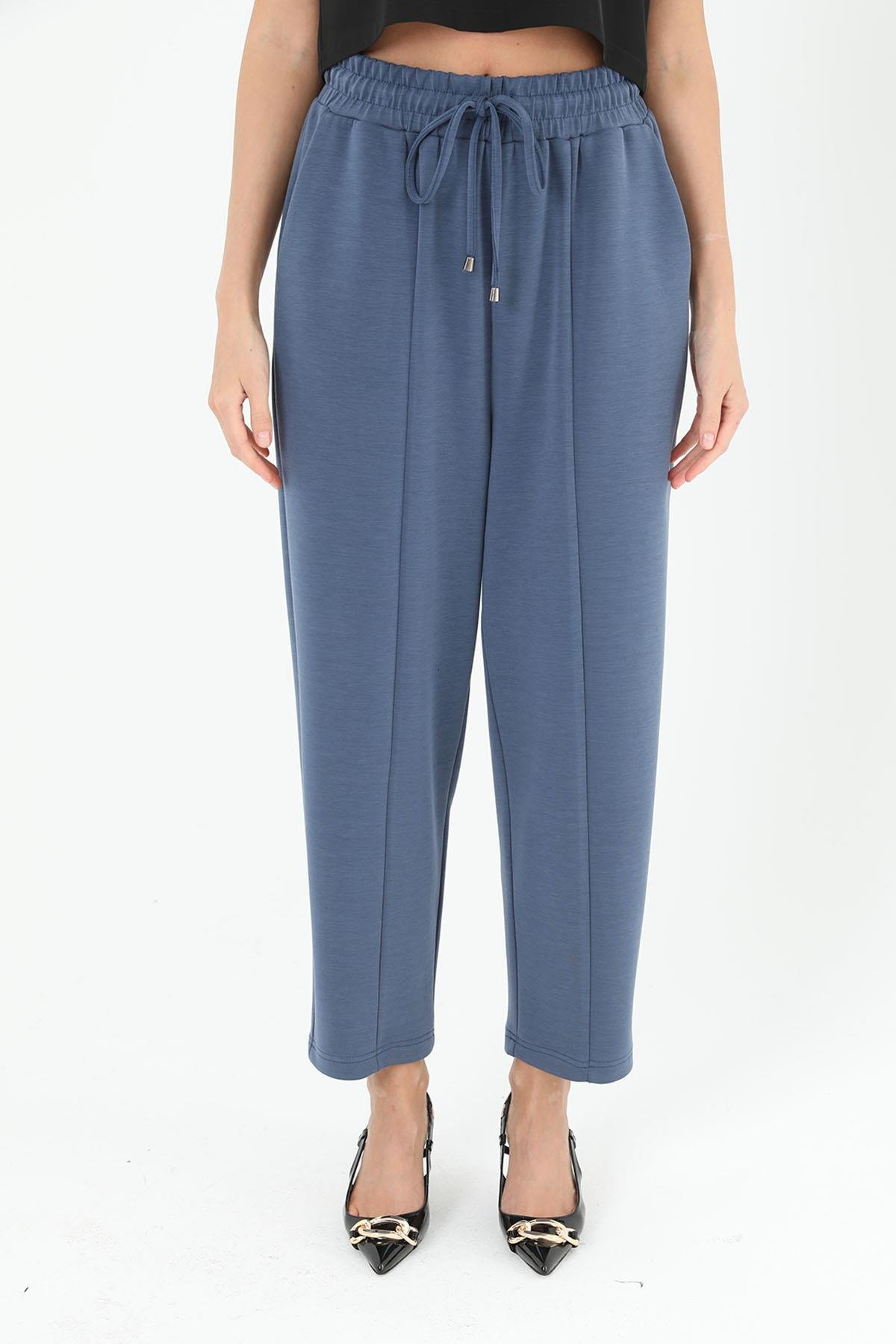 Sentez 5554 Önden Parçalı Havuç Bambu Pantolon - İndigo - Bilen Giyim