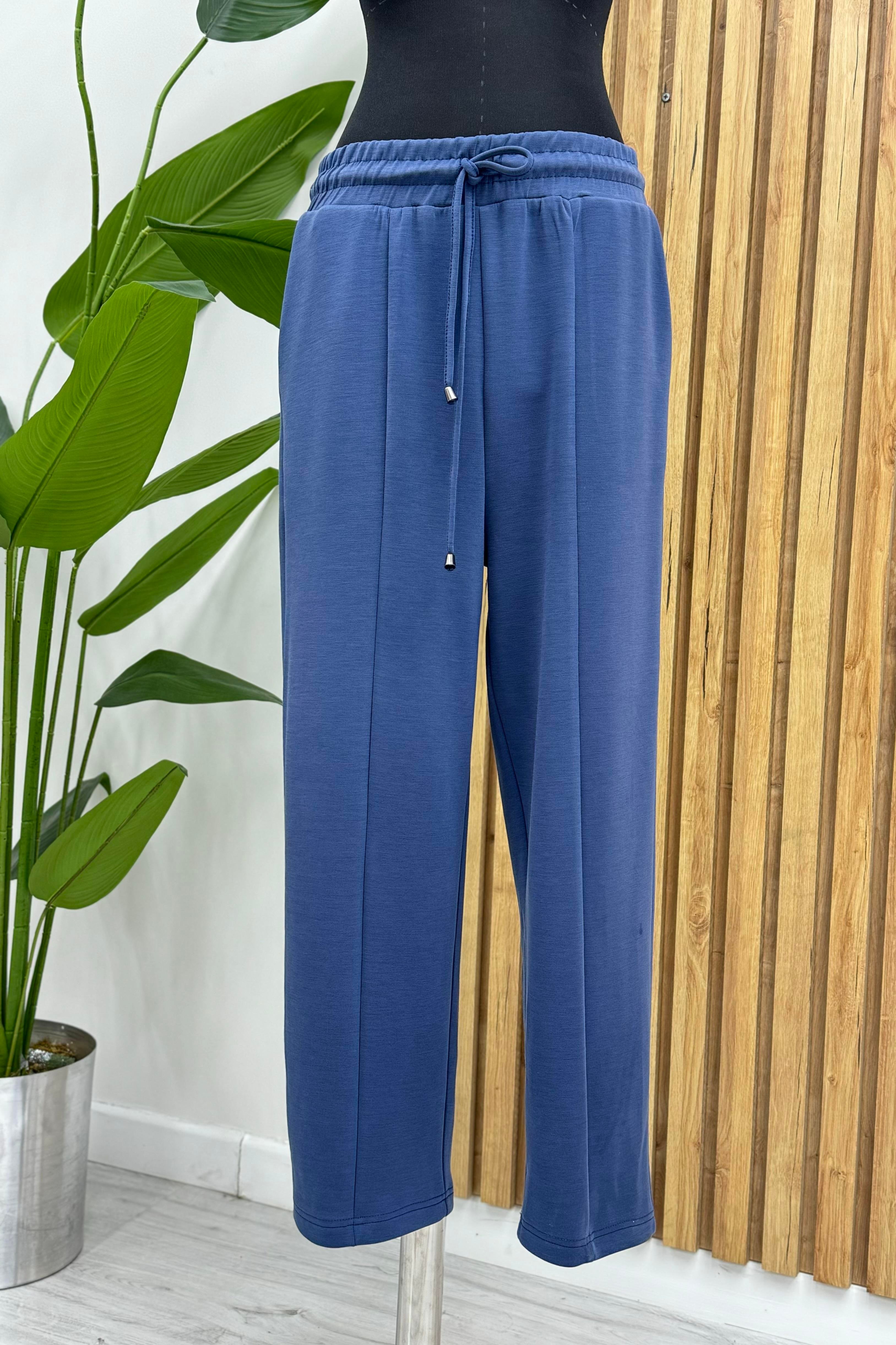 Sentez Sentez 5554 Önden Parçalı Havuç Bambu Pantolon - İndigo  Pantolon