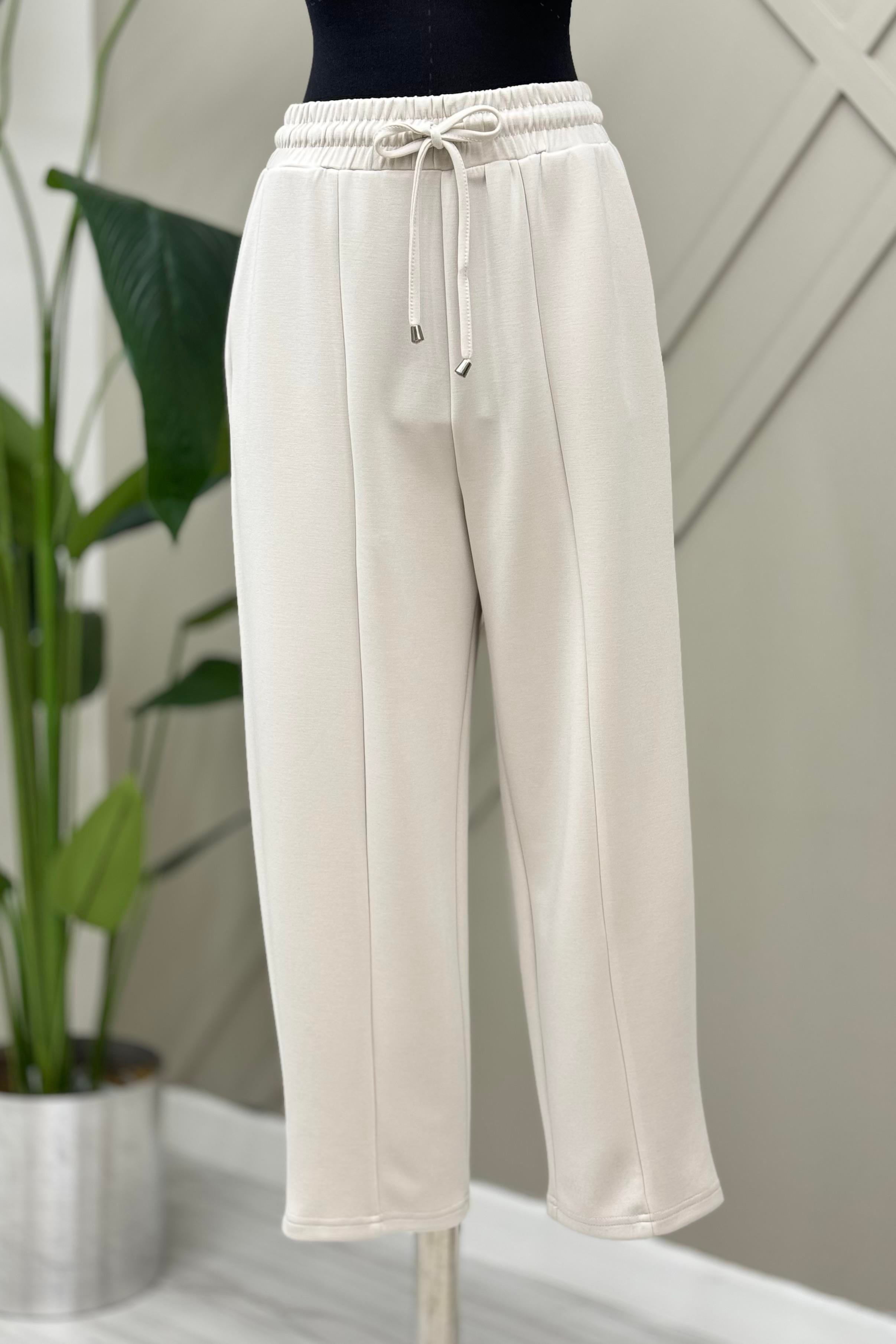 Sentez 5554 Önden Parçalı Havuç Bambu Pantolon - Taş - Bilen Giyim