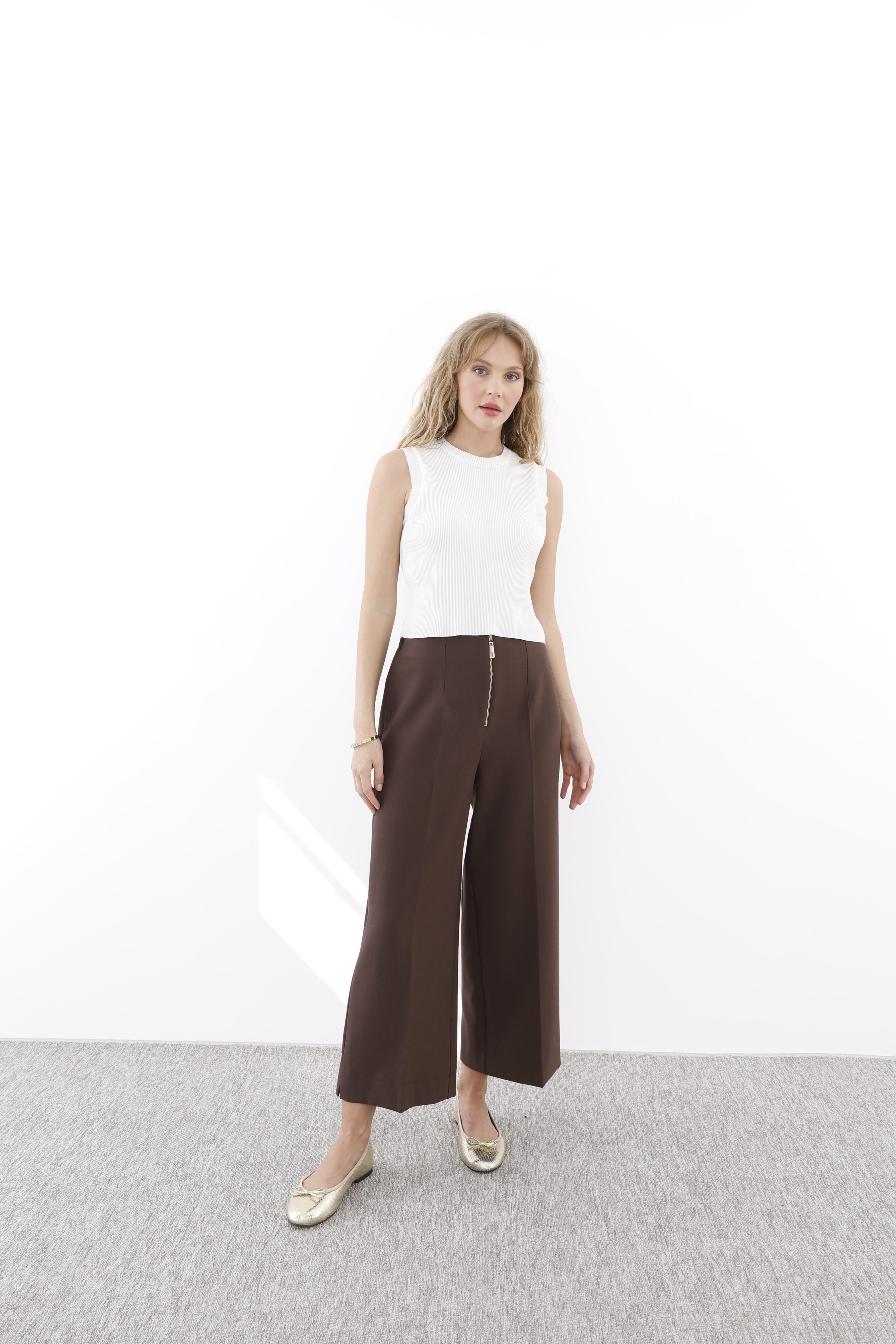 Sentez 5565 Queen Kısa Geniş Paça Pantolon - Kahve - Bilen Giyim