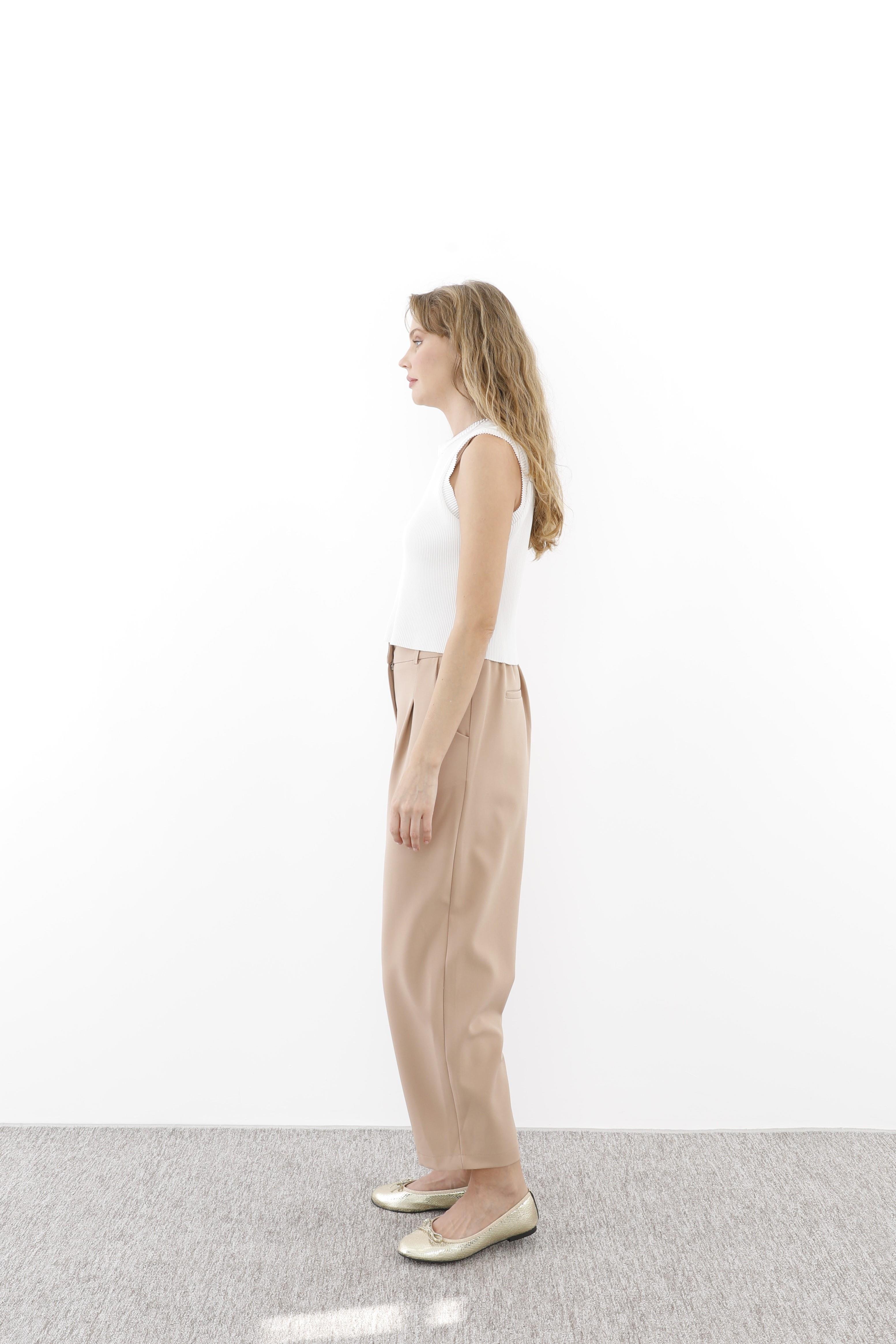 Sentez Sentez 5567 Arkası Lastikli Pileli Pantolon - Camel  Pantolon 