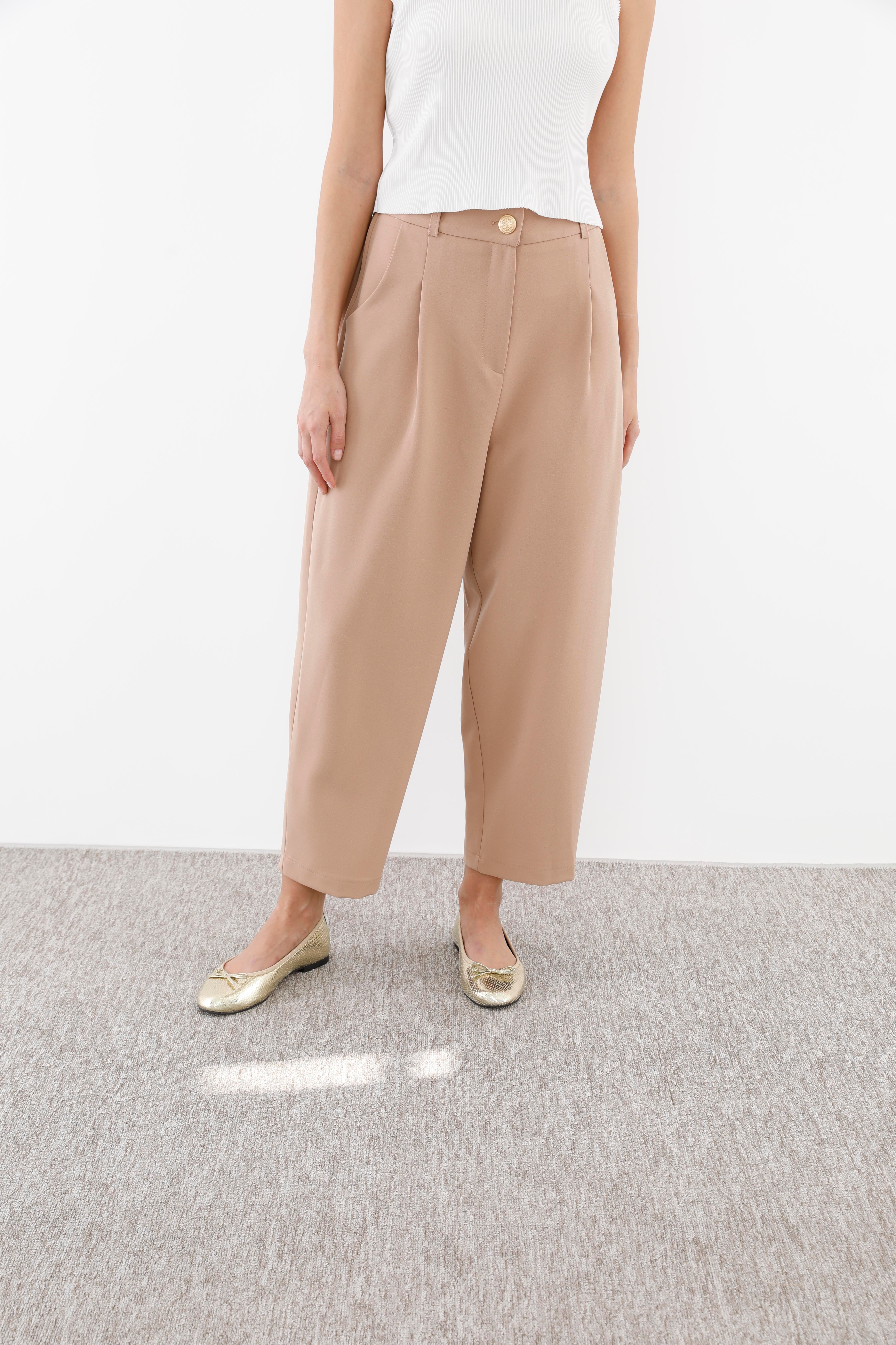 Sentez Sentez 5567 Arkası Lastikli Pileli Pantolon - Camel  Pantolon 