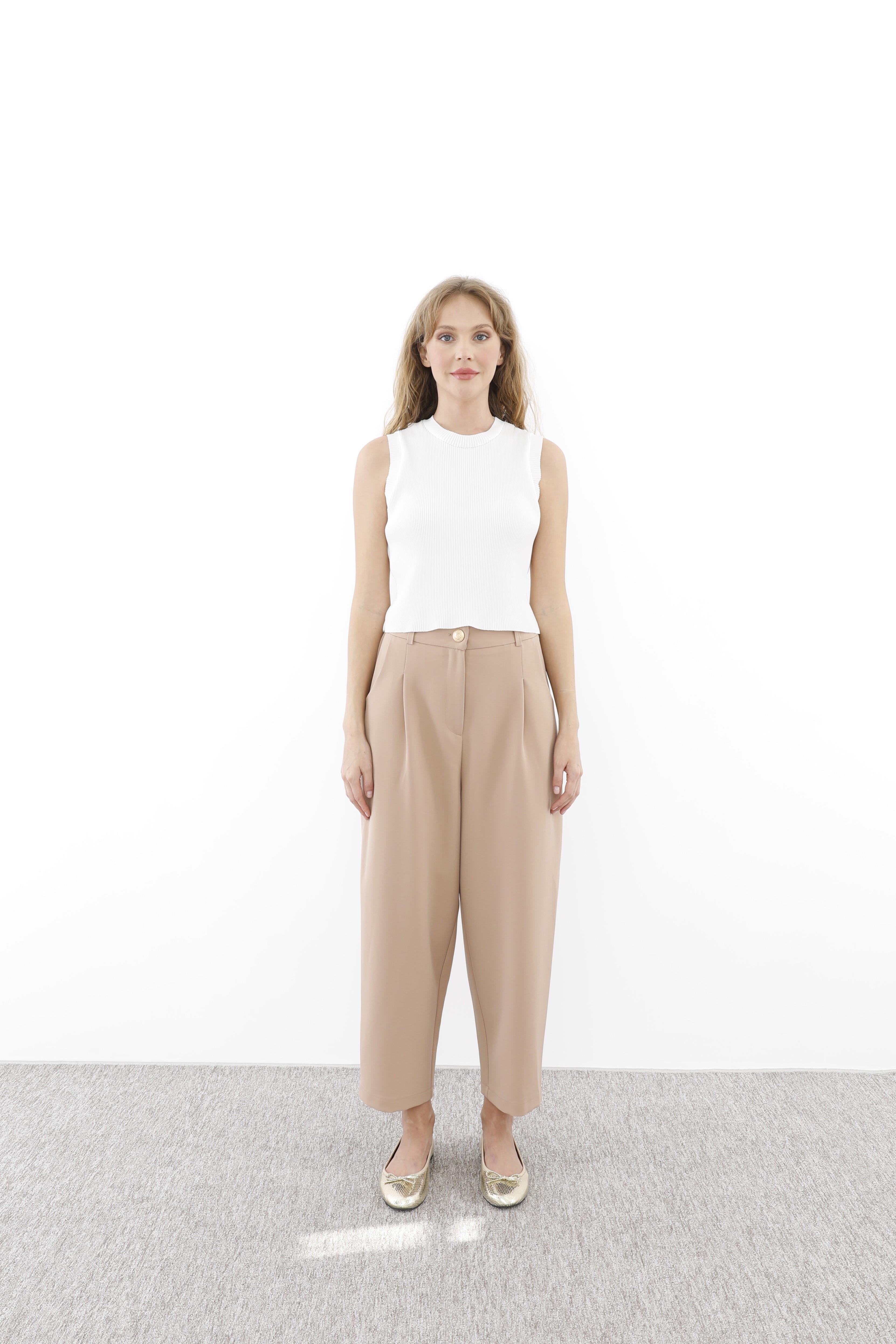 Sentez Sentez 5567 Arkası Lastikli Pileli Pantolon - Camel  Pantolon 