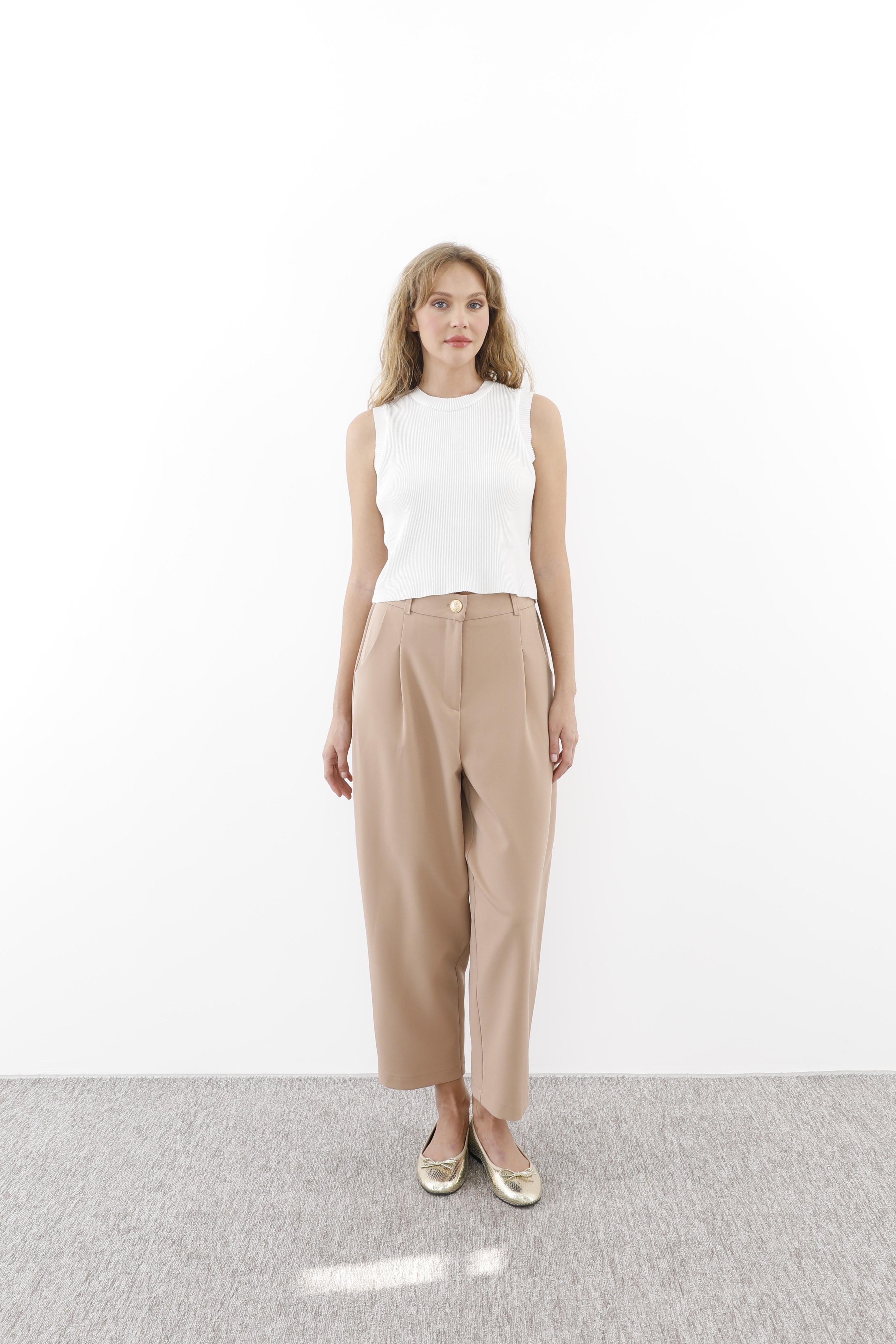 Sentez Sentez 5567 Arkası Lastikli Pileli Pantolon - Camel  Pantolon 