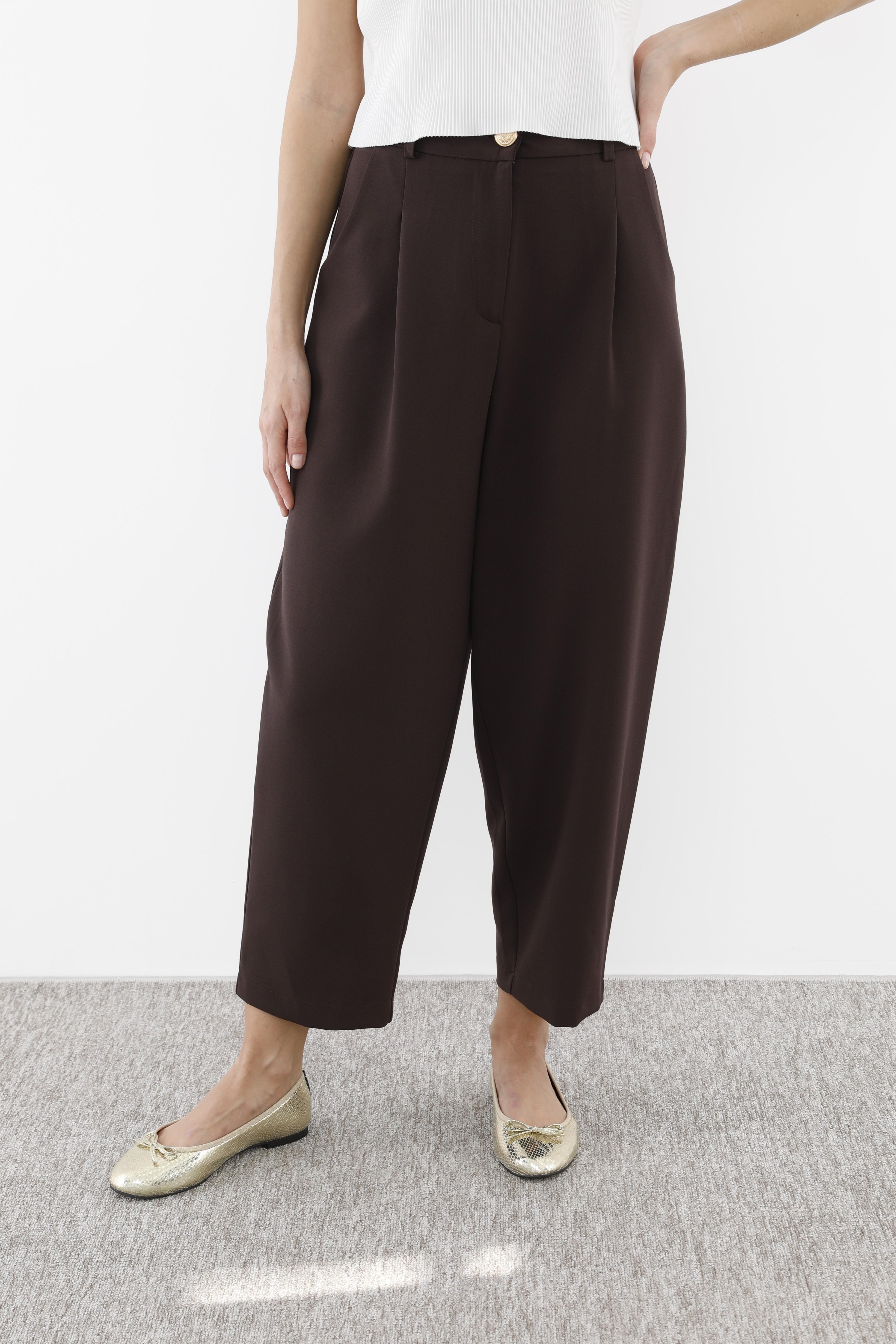 Sentez Sentez 5567 Arkası Lastikli Pileli Pantolon - Kahve  Pantolon 