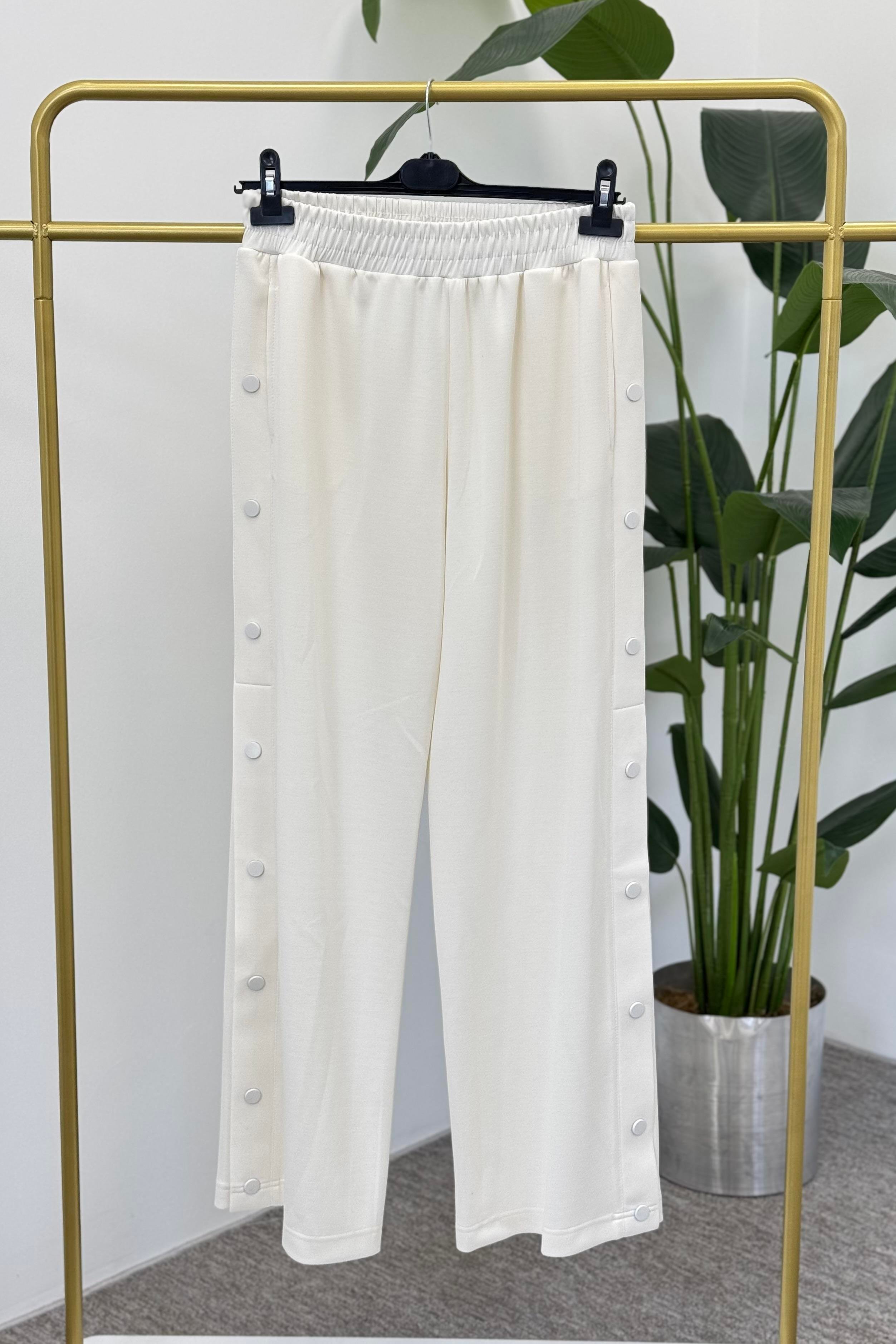 Sentez Sentez 5569 Bambu Geniş Paça Pantolon - Ekru  Pantolon 