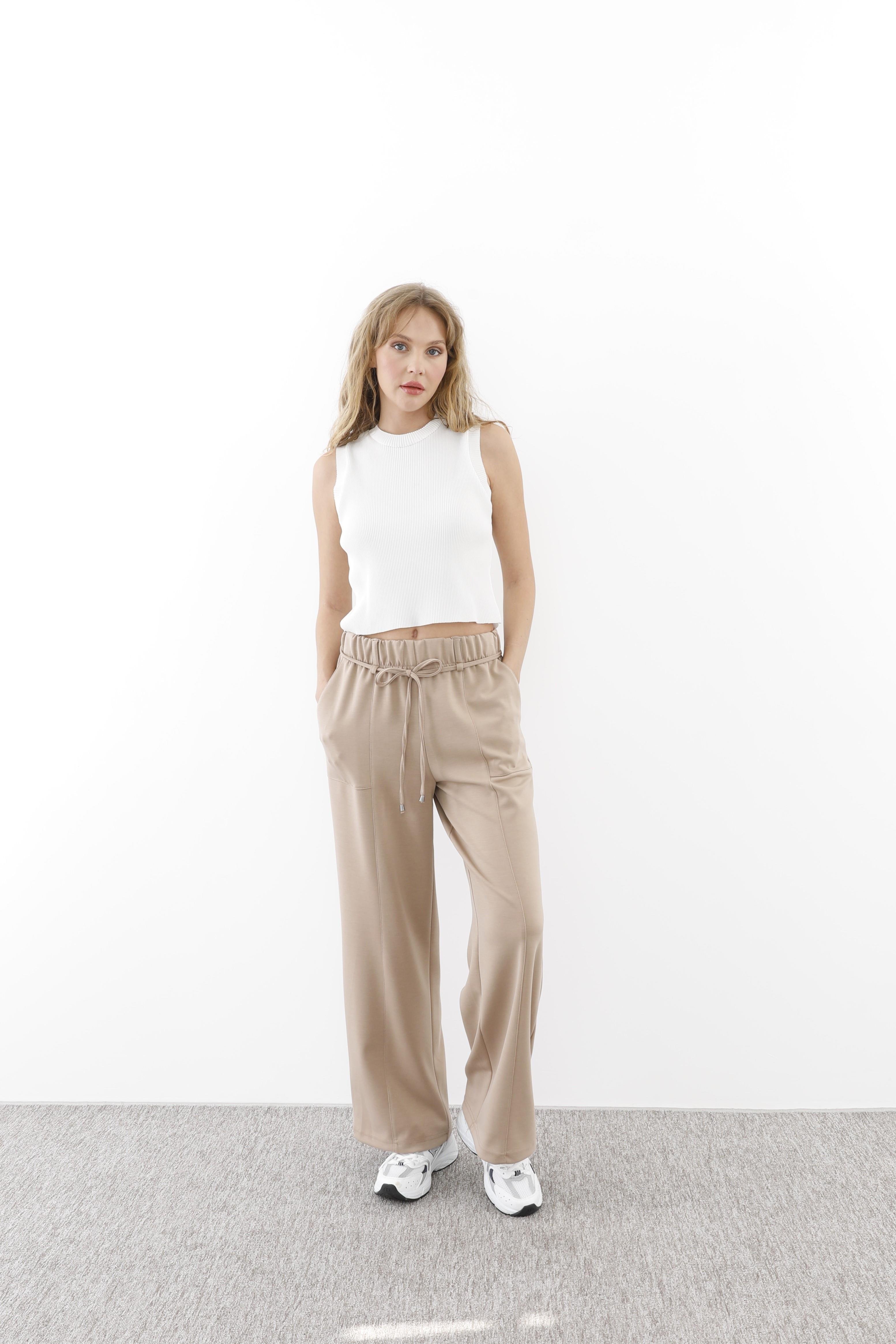 Sentez 5571 Lion Bambu Geniş Paça Pantolon - Camel - Bilen Giyim