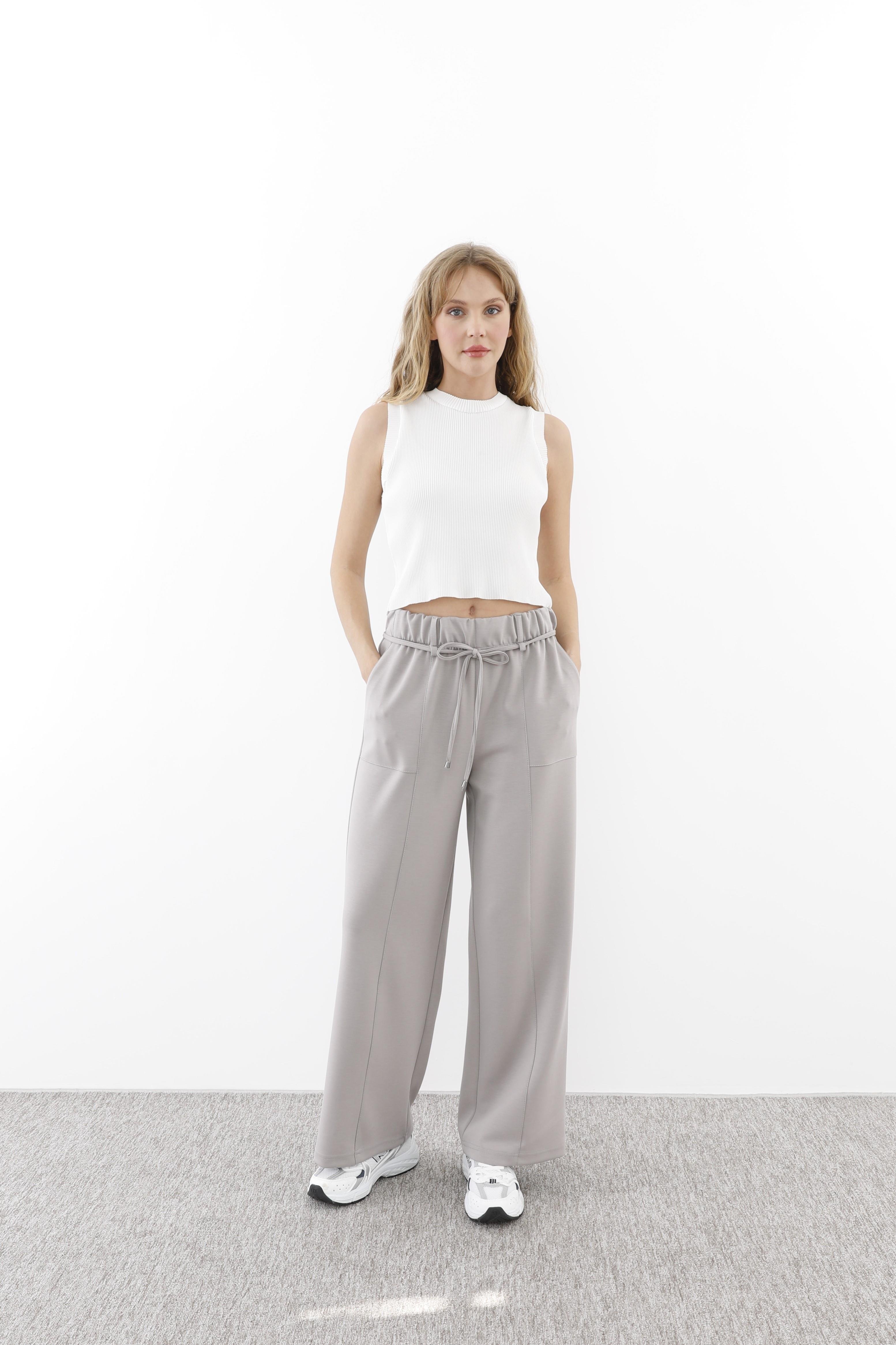 Sentez 5571 Lion Bambu Geniş Paça Pantolon - Gri - Bilen Giyim