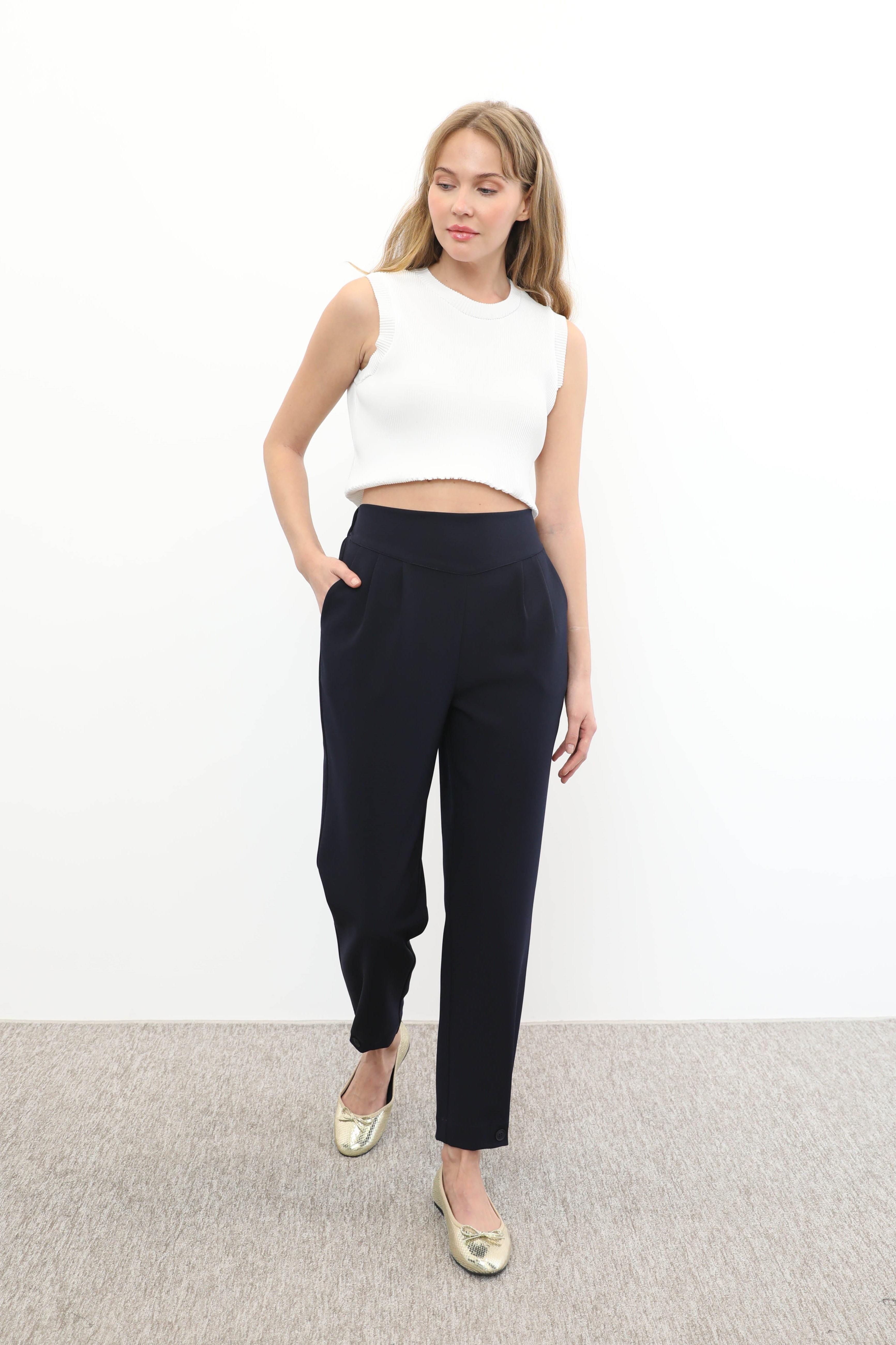 Sentez Sentez 5574 Paça Düğme Detaylı Pantolon - Lacivert Sentez 5574 Paça Düğme Detaylı Pantolon - Lacivert - Bilen Giyim Pantolon 