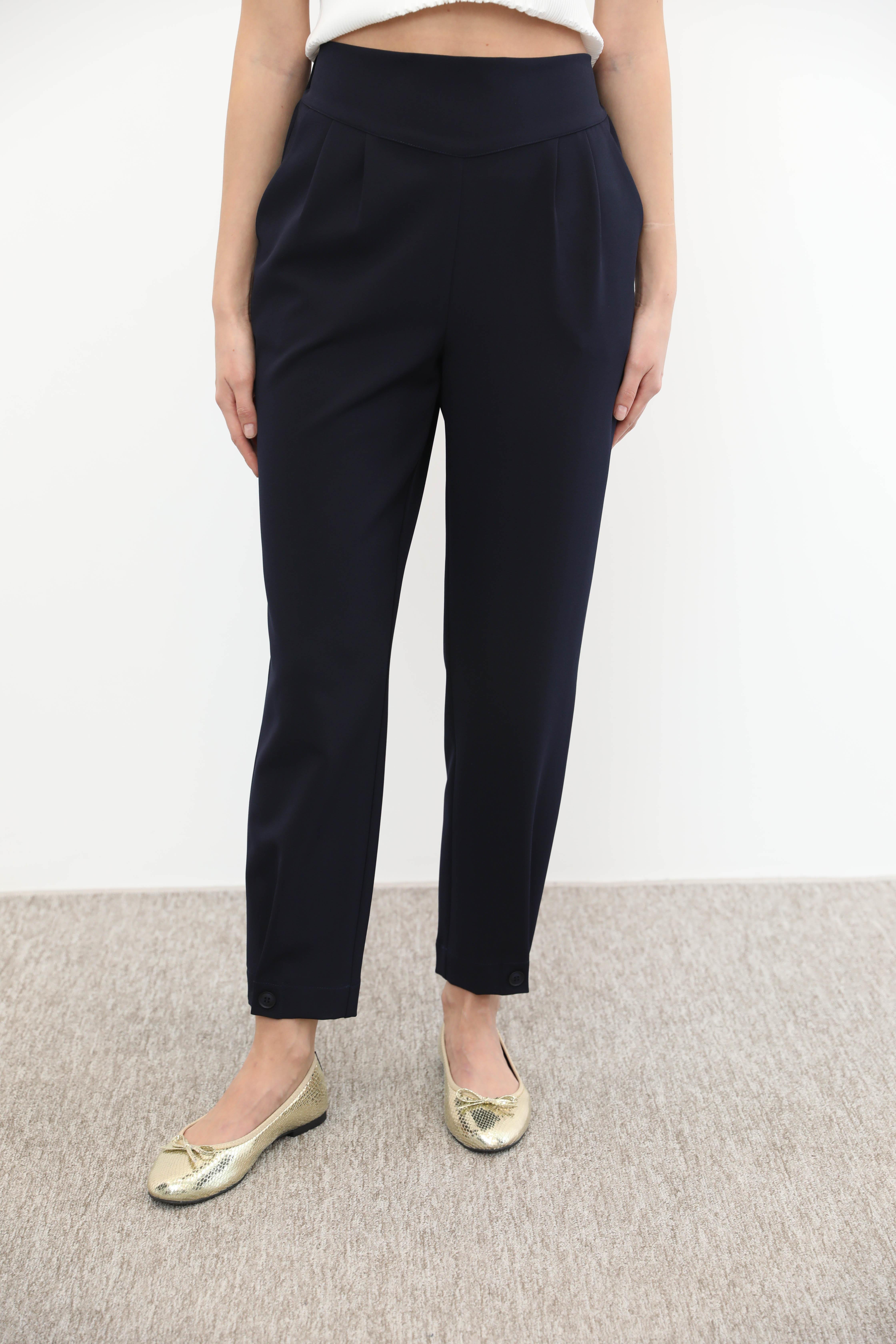 Sentez Sentez 5574 Paça Düğme Detaylı Pantolon - Lacivert Sentez 5574 Paça Düğme Detaylı Pantolon - Lacivert - Bilen Giyim Pantolon 