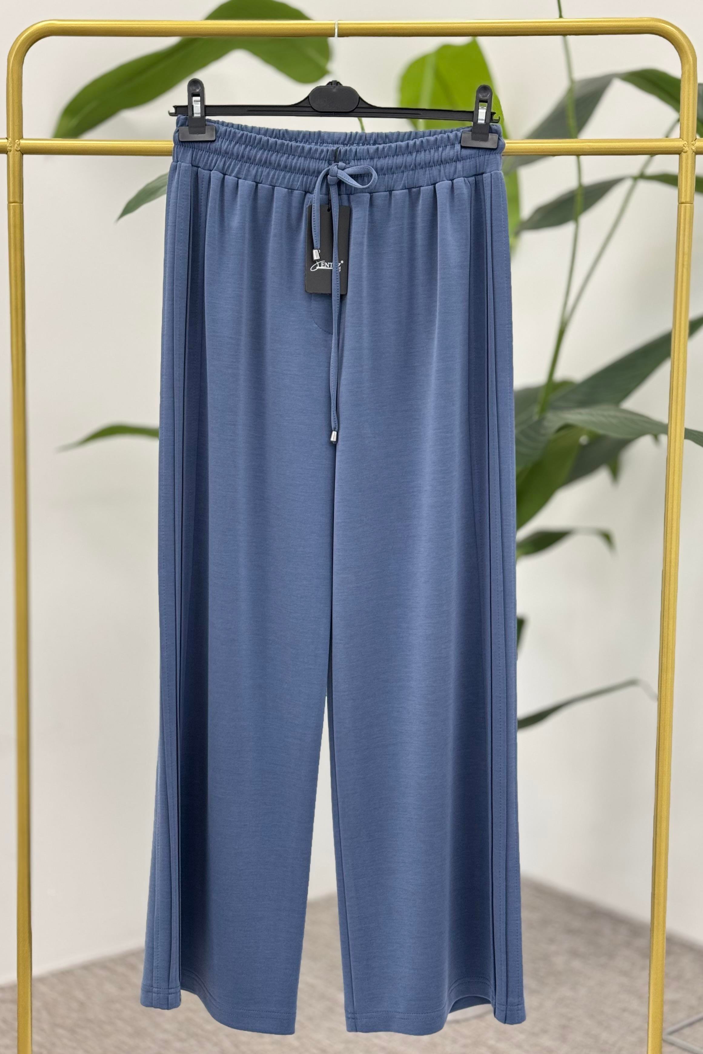 SENTEZ Sentez 5581 Yanı Nervürlü Geniş Paça Pantolon - İndigo Sentez 5581 Yanı Nervürlü Geniş Paça Pantolon - Bilen Giyim Pantolon 