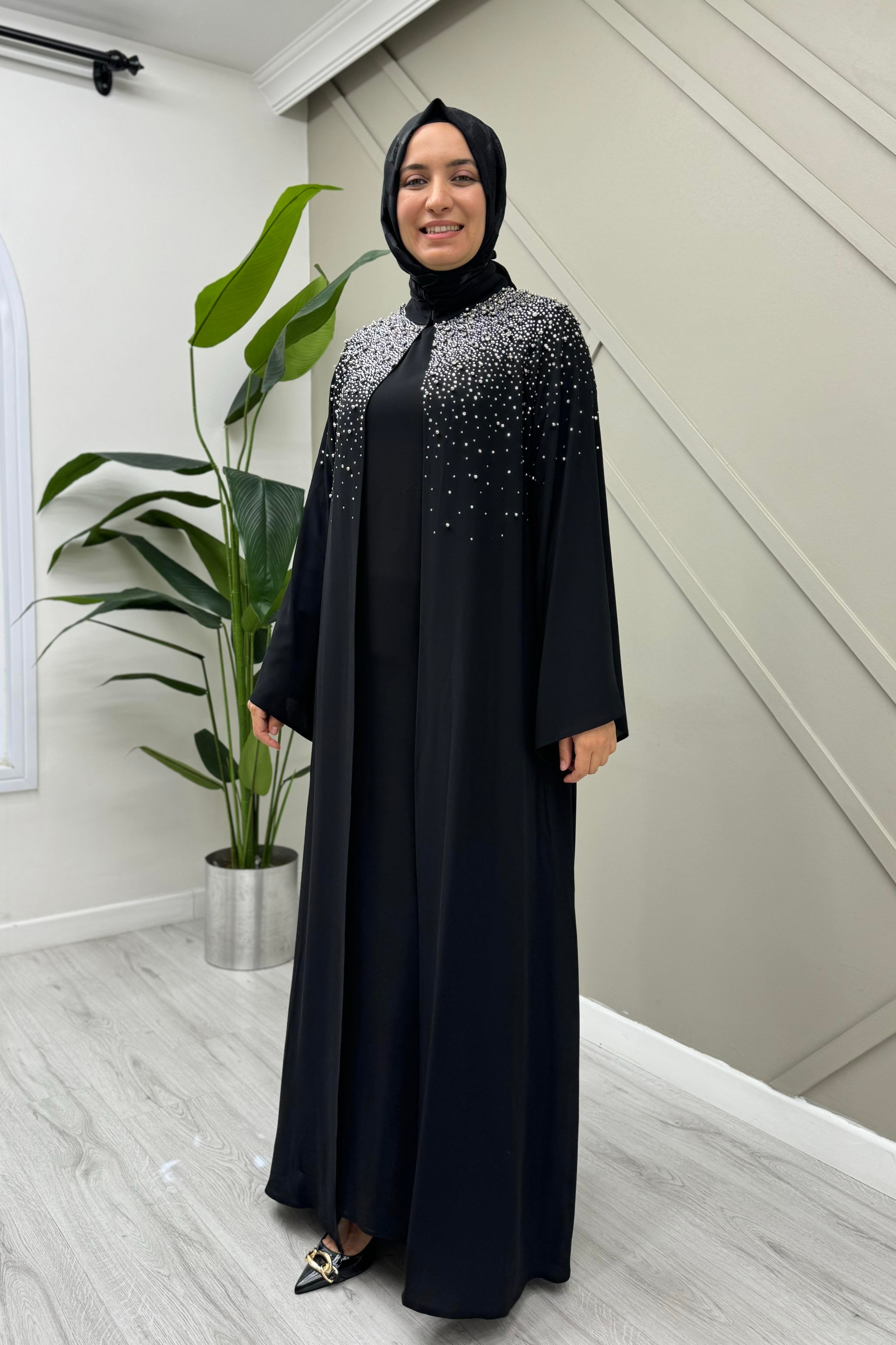 ETRUCCİ Serpme Taş İşlemeli Abaya 6181 - Siyah Serpme Taş İşlemeli Abaya 6181 - Siyah - Bilen Giyim Abiye Grubu 