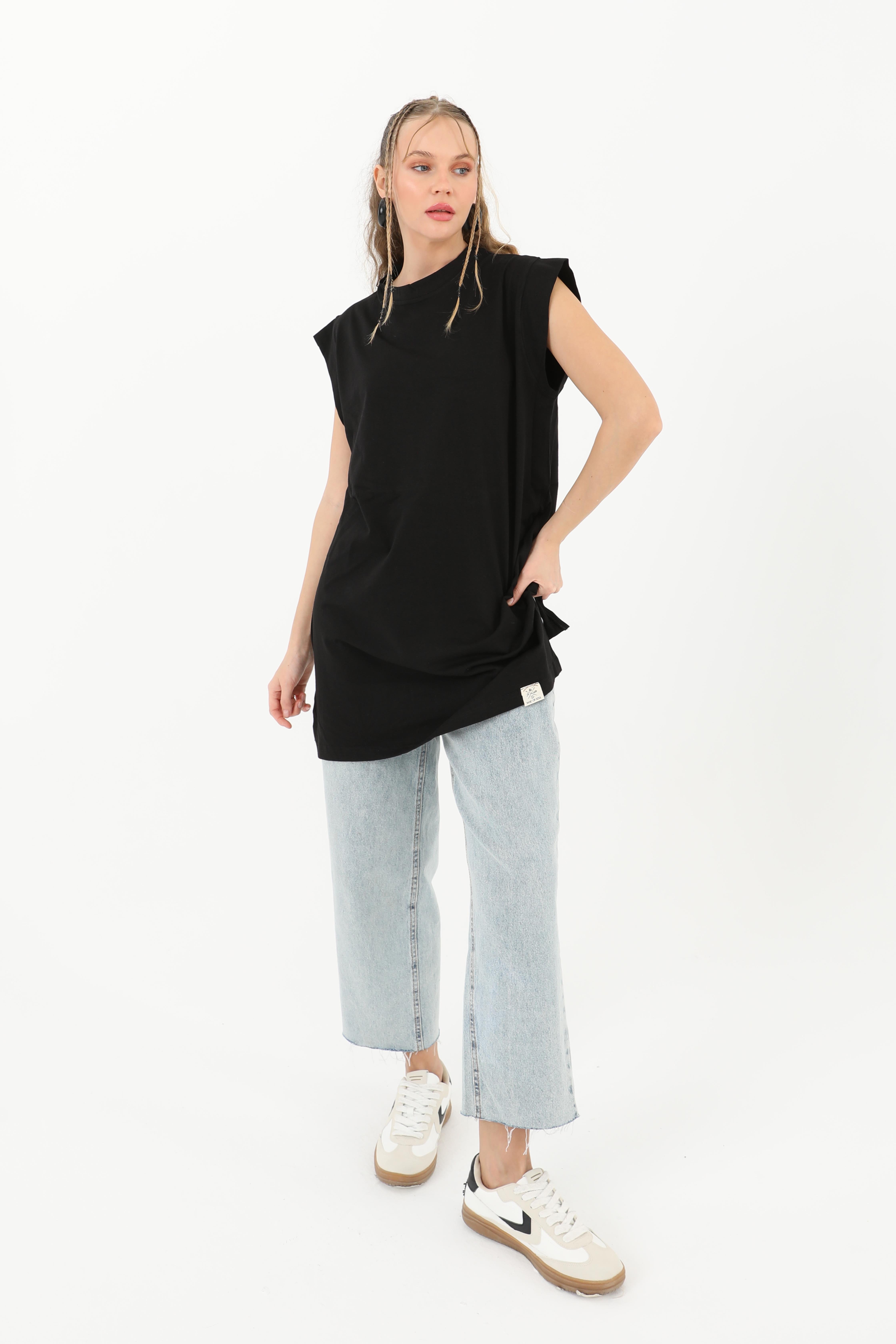 PUANE Sıfır Kol Basic T-shirt 30725 - Siyah Sıfır Kol Basic T-shirt 30725 - Bilen Giyim T-shirt 