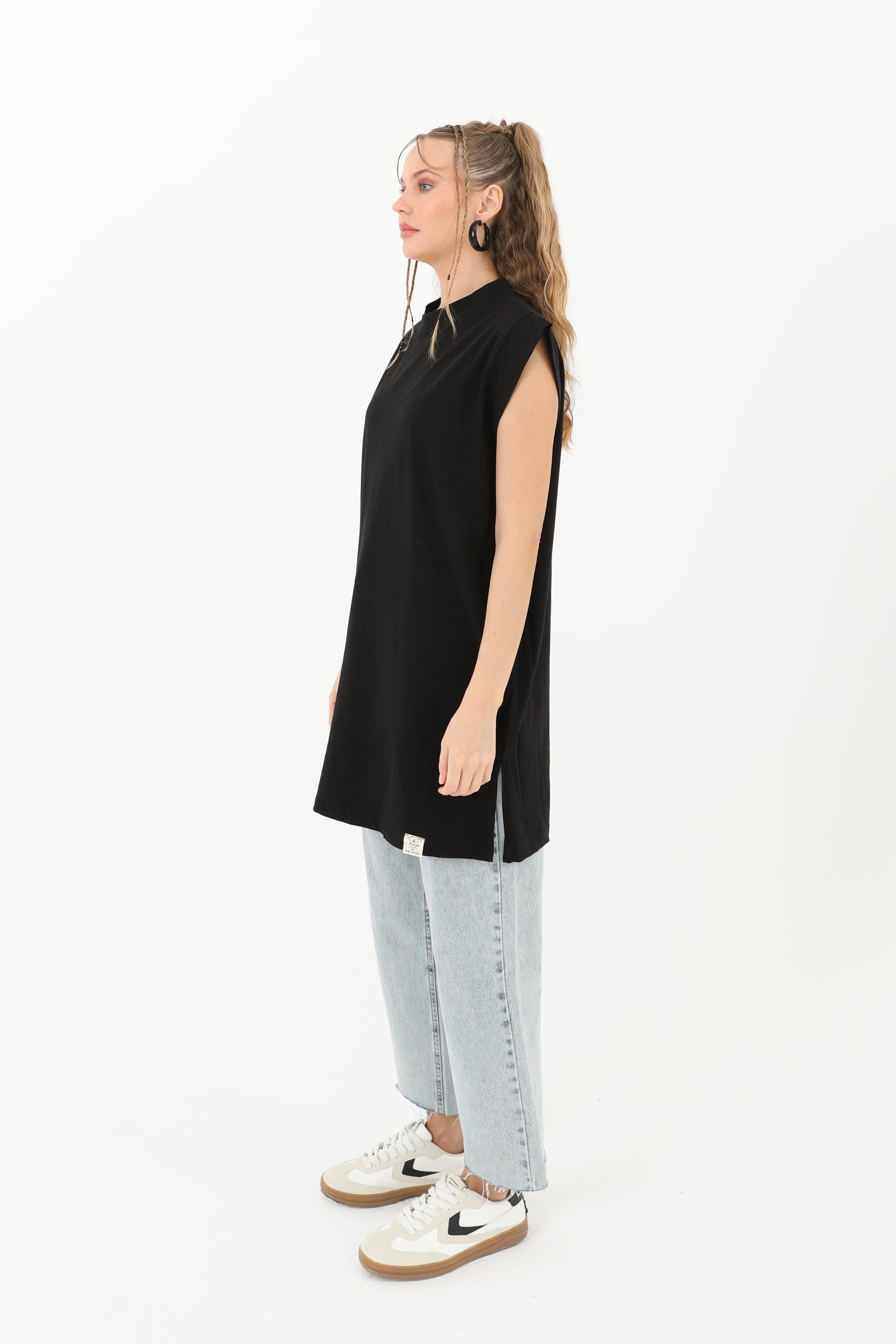 PUANE Sıfır Kol Basic T-shirt 30725 - Siyah Sıfır Kol Basic T-shirt 30725 - Bilen Giyim T-shirt 