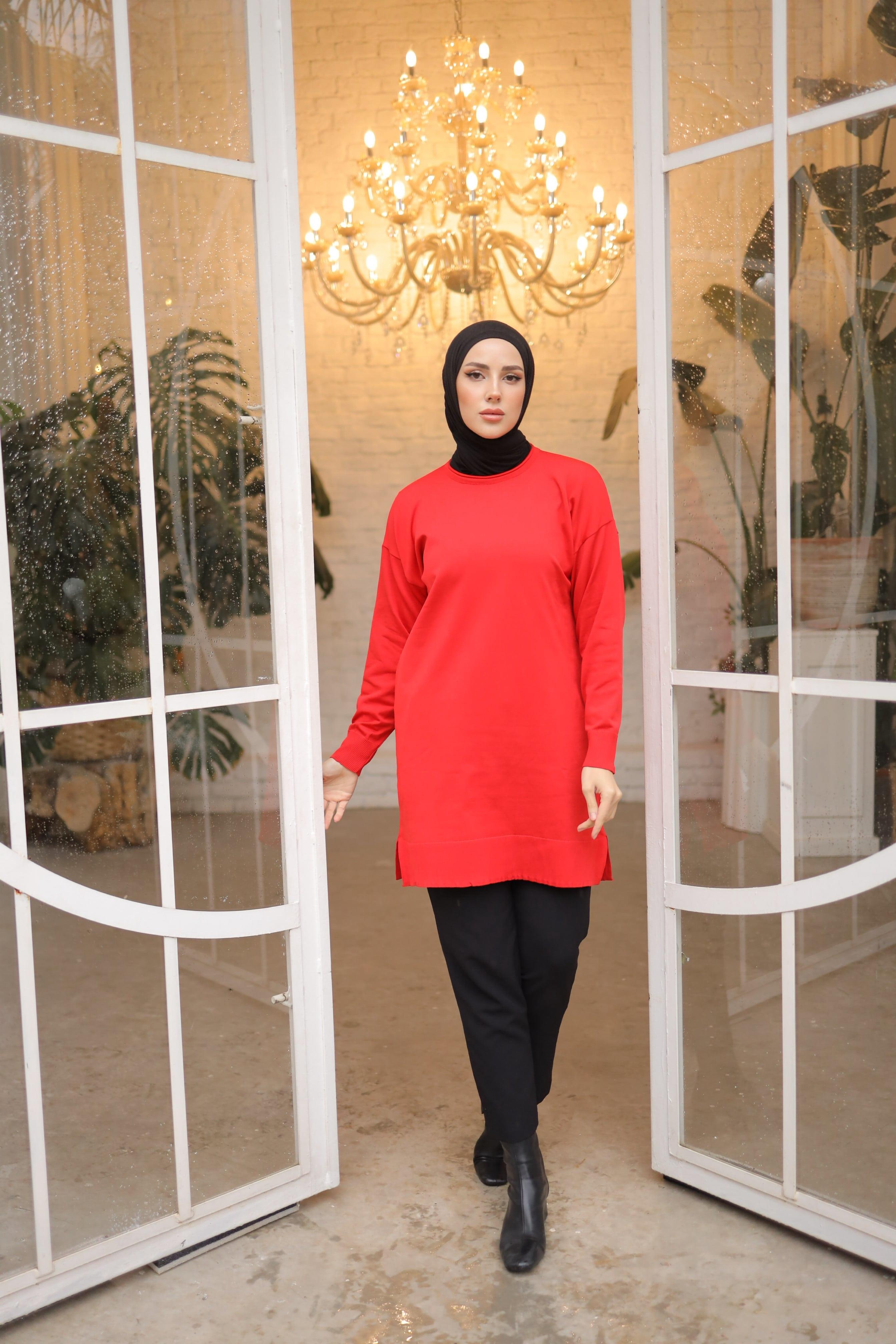 NEFİSE Soğuk Bisiklet Yaka Tunik 14831 - Kırmızı  Tunik 