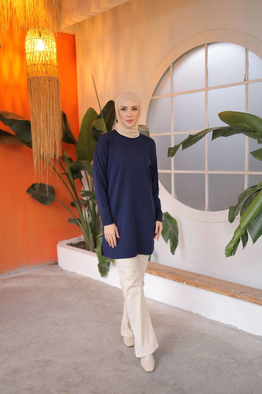NEFİSE Soğuk Bisiklet Yaka Tunik 14831 - Lacivert  Tunik
